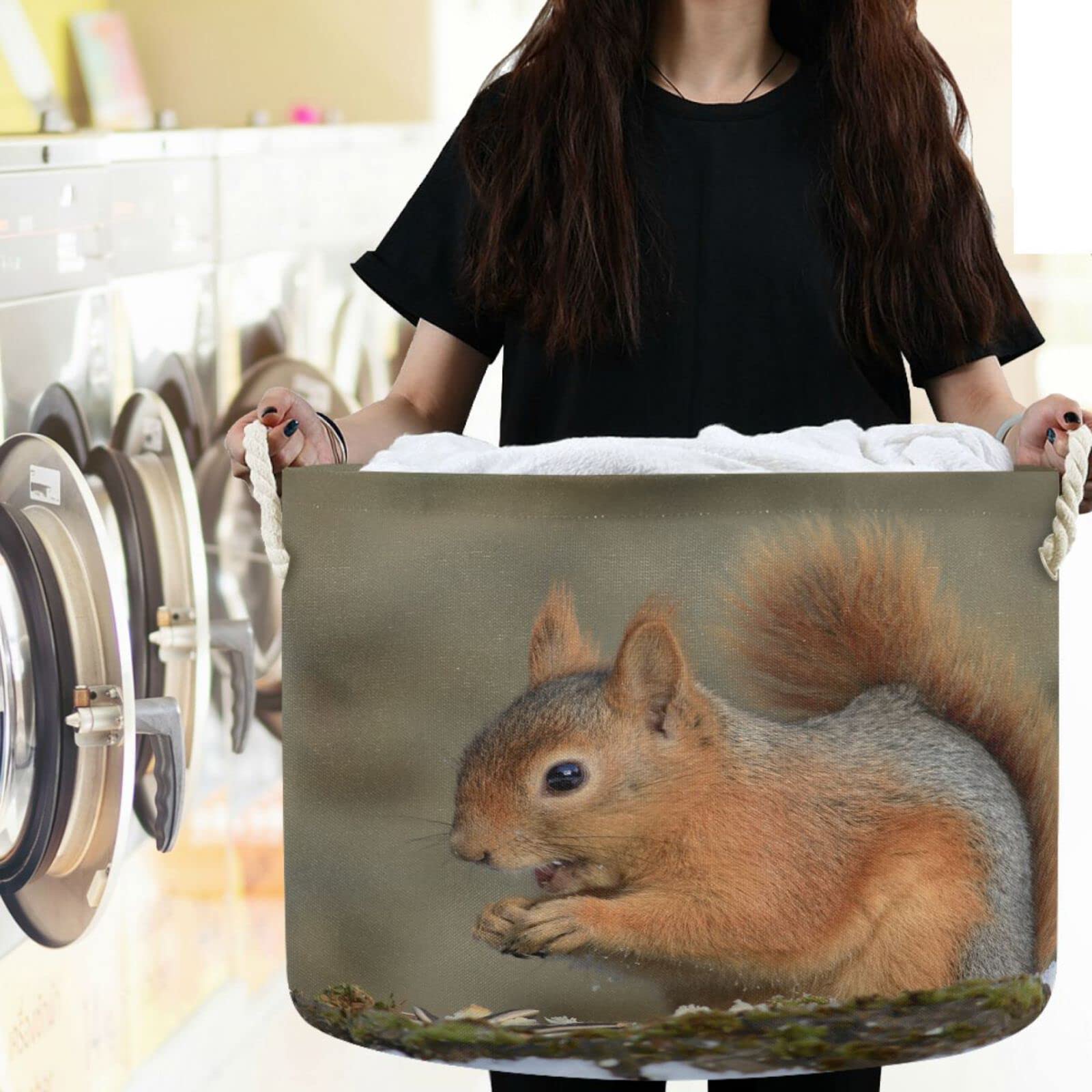 Visesunny Collapsible Fabric Storage Basket - Squirrel Eating Nut Design, Laundry Hamper & Toy Organizer for Bathroom, Bedroom, Nursery, Closet & Office | Perfect for Kids' Room Organization & Home Decor