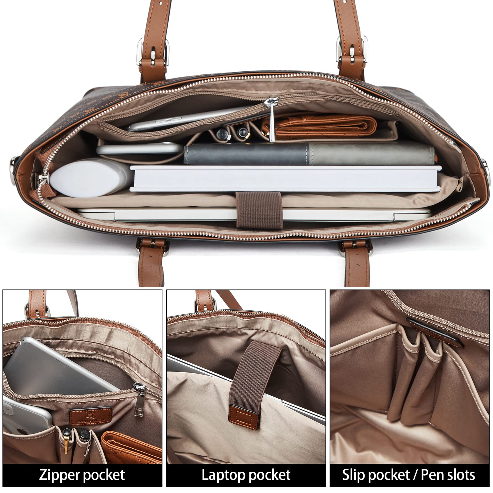 BOSTANTEN Women's Vintage Leather Laptop Tote Bag - 15.6 Inch Office Shoulder Handbag & Work Briefcase Purse for Business, Travel & Daily Commute