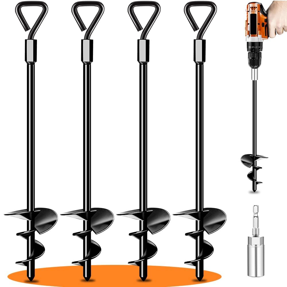 Heavy Duty 14in Screw-In Ground Anchors - 4 Pack for Tents, Canopies, Trampolines & Outdoor Structures | Secure Camping Gear in High Winds for Tents, Carports, Sheds & Swing Sets