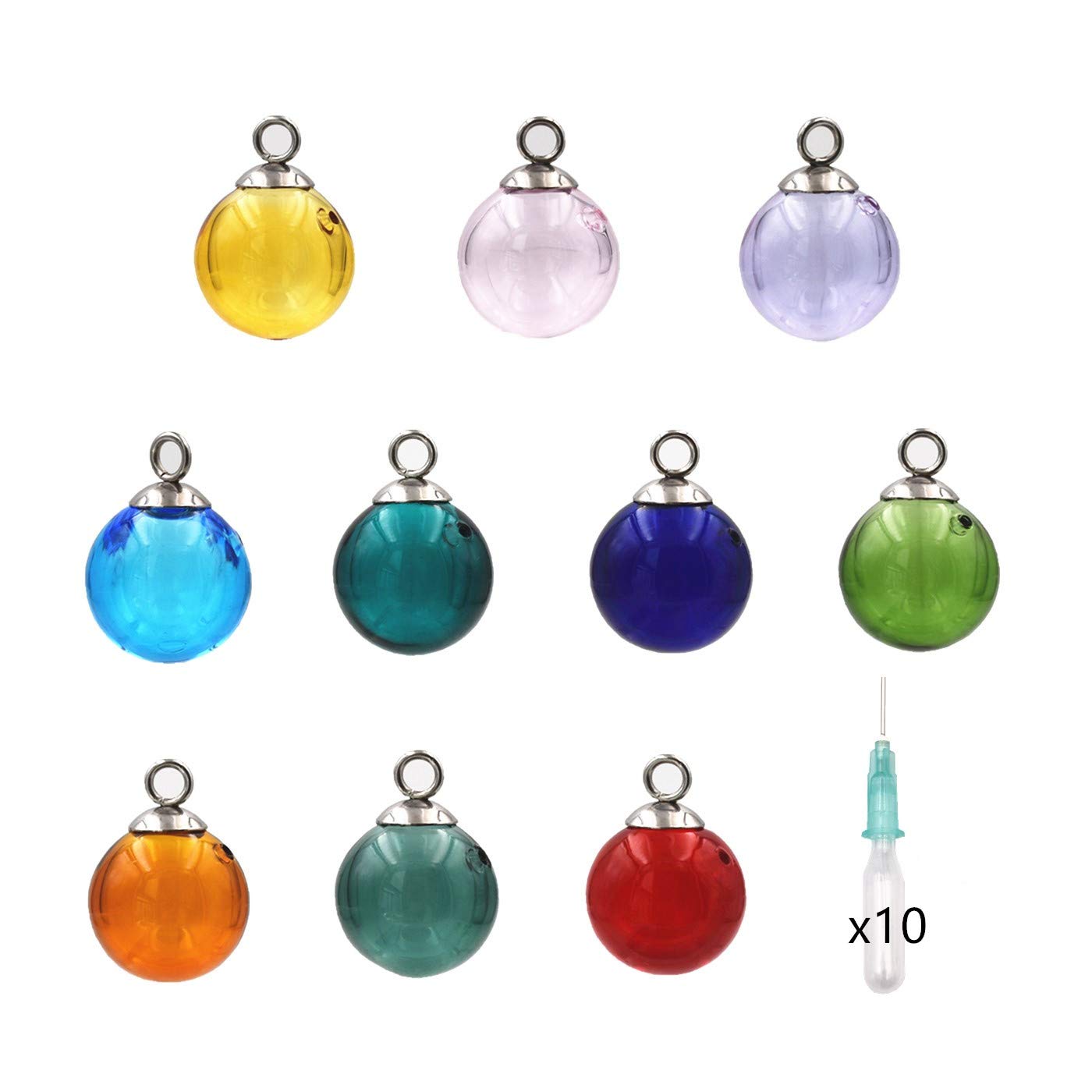 10-Piece Mini Empty Glass Globe Vials for Essential Oils, Perfume & Aromatherapy - 16mm Multicolor Pendant Diffusers - Perfect for DIY Jewelry Making, Home Fragrance & Gift Giving