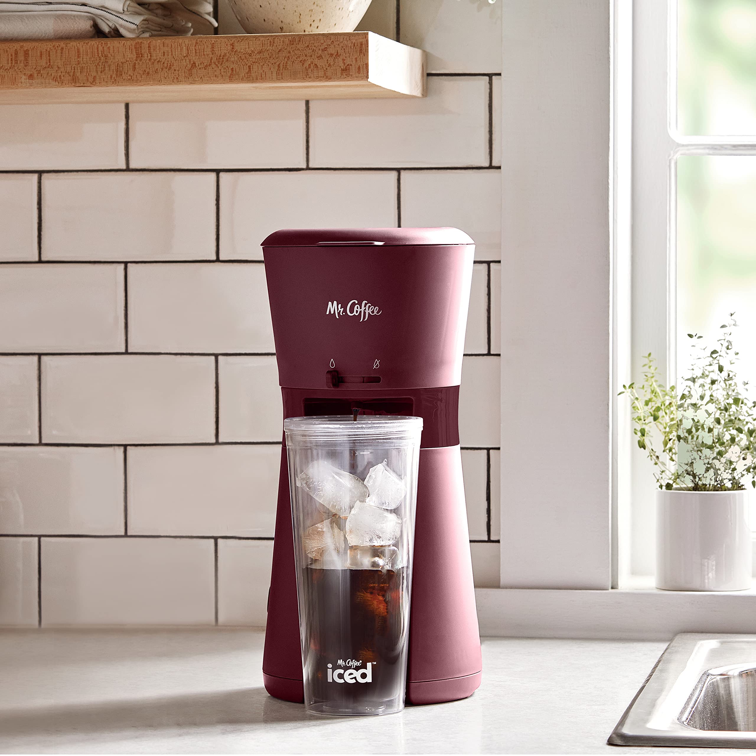 Mr. Coffee Iced Coffee Maker - Single Serve Machine with 22oz Tumbler & Reusable Filter, Burgundy | Perfect for Home, Office & Outdoor Iced Coffee Brewing