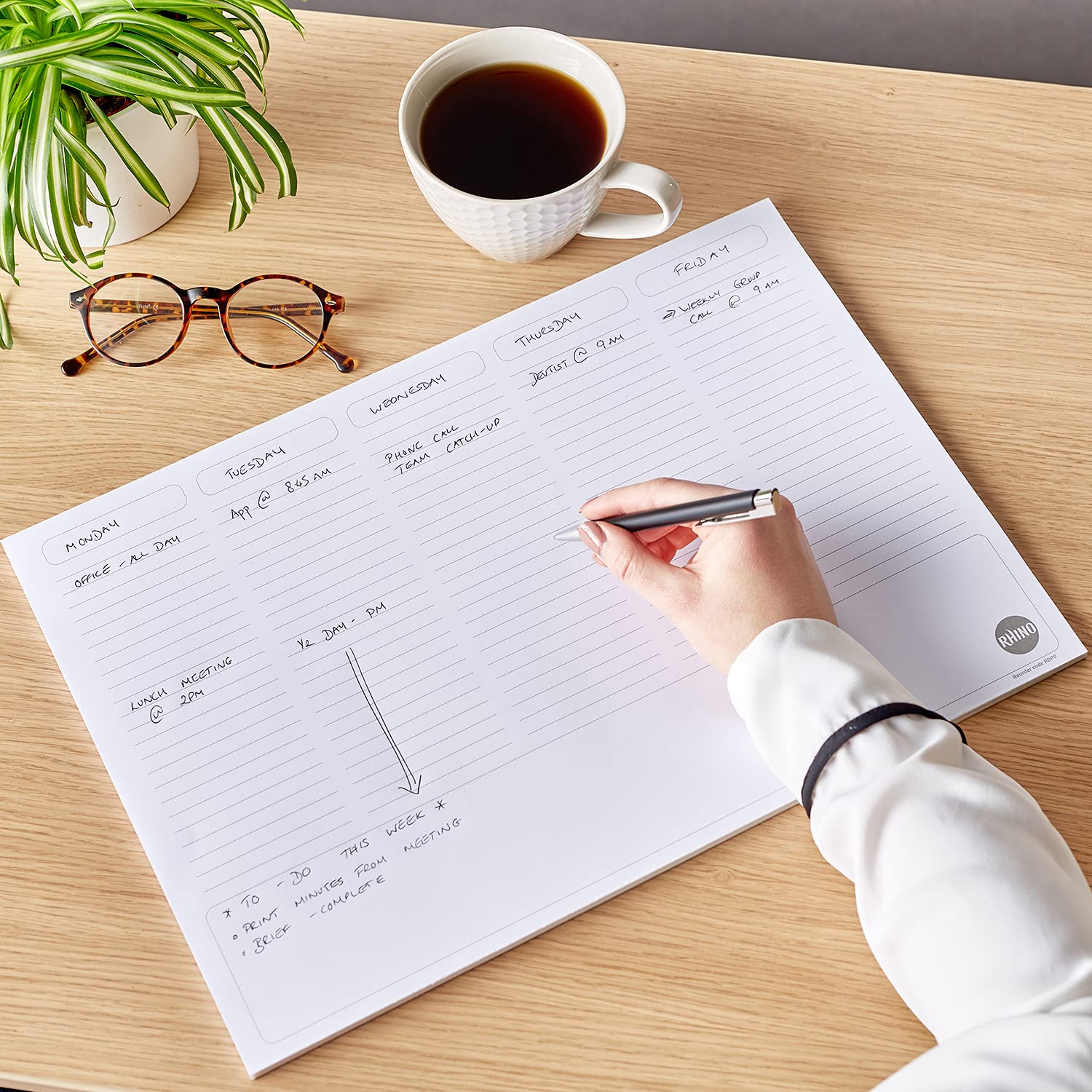 RHINO A3 Desk Pad - 50 Page 5 Column Planner with 90gsm FSC Certified Paper | Premium Office Desk Accessories for Productivity & Organization | Perfect for Daily Planning, Meeting Notes & Office Work