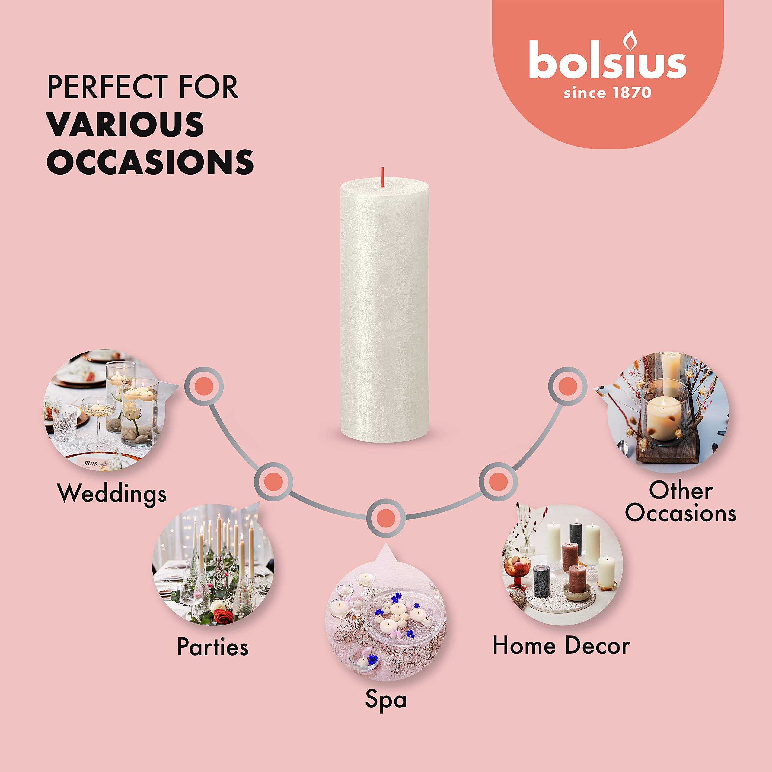 BOLSIUS Ivory Shimmer Metallic Pillar Candles 4 Pack - 2.75