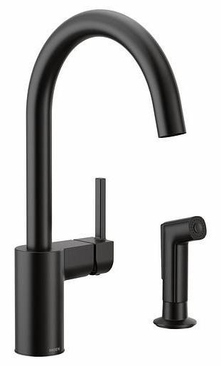 Moen 7165BL Matte Black Align Kitchen Faucet with Separate Spray - Modern Pull-Down Sink Faucet for Home Kitchen Renovation