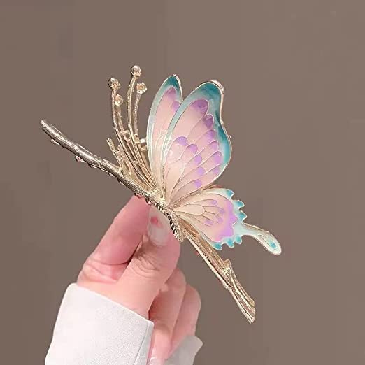Sparkly Butterfly Hair Claw Clips - Large Non-Slip Metal Hair Clips for Women, Strong Hold Hair Accessories for Thick Hair, Cute Hair Clips for Girls, Perfect Hair Gifts for Her (Great for Parties, Weddings, Daily Styling)