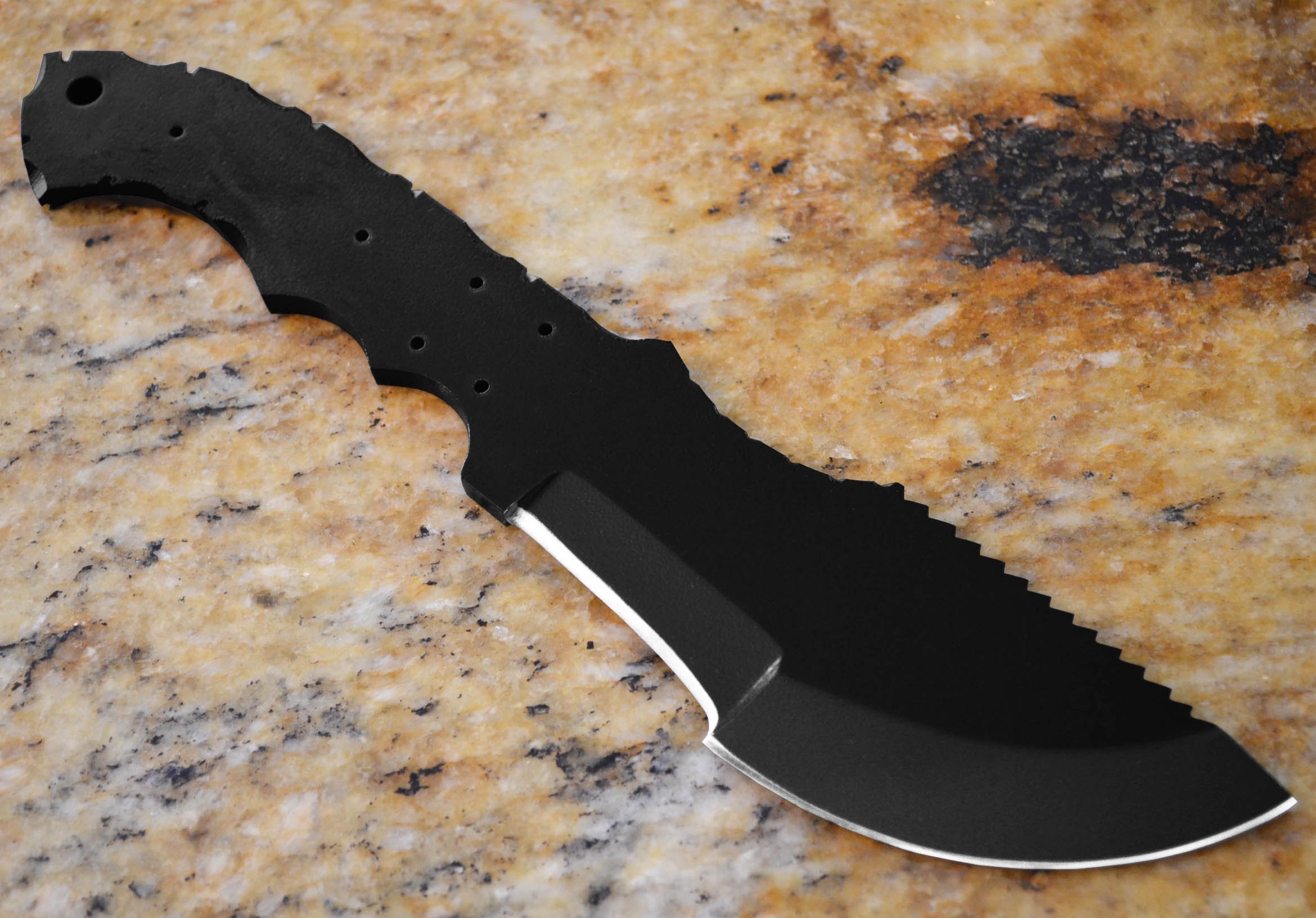 1095 High Carbon Steel Tracker Knife Blank - Black Powder Coated 4.5