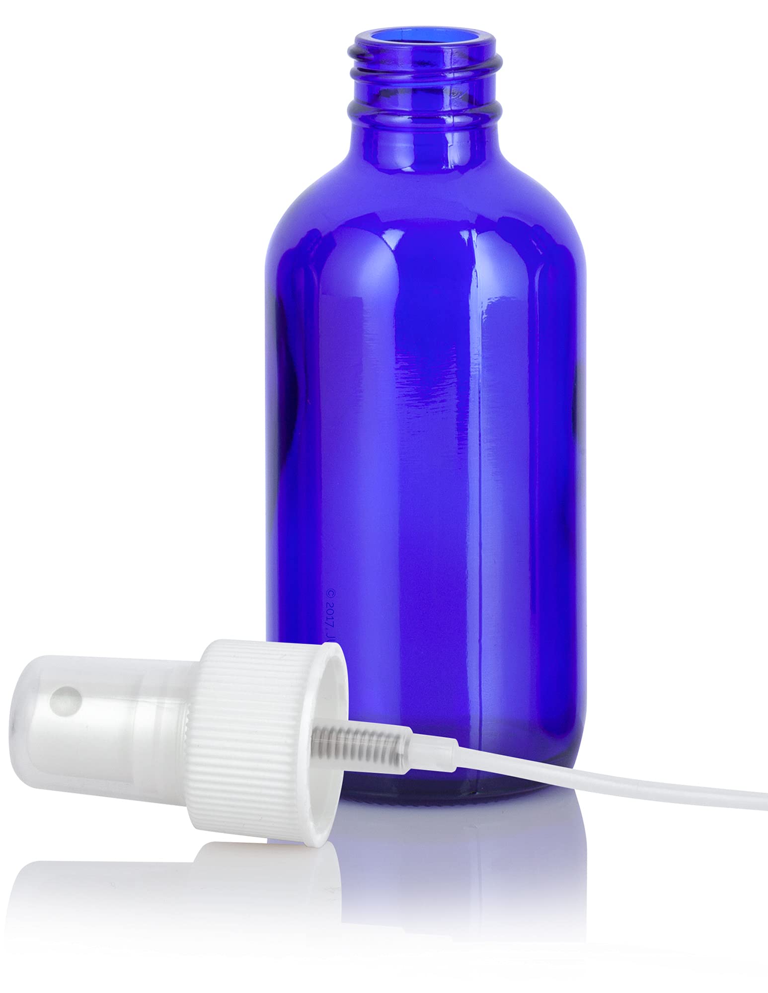 JUVITUS 4 oz Cobalt Blue Glass Boston Round Bottle with White Fine Mist Spray (12 Pack) + Funnel - Perfect for Essential Oils, Perfumes, DIY Beauty & Cleaning Solutions