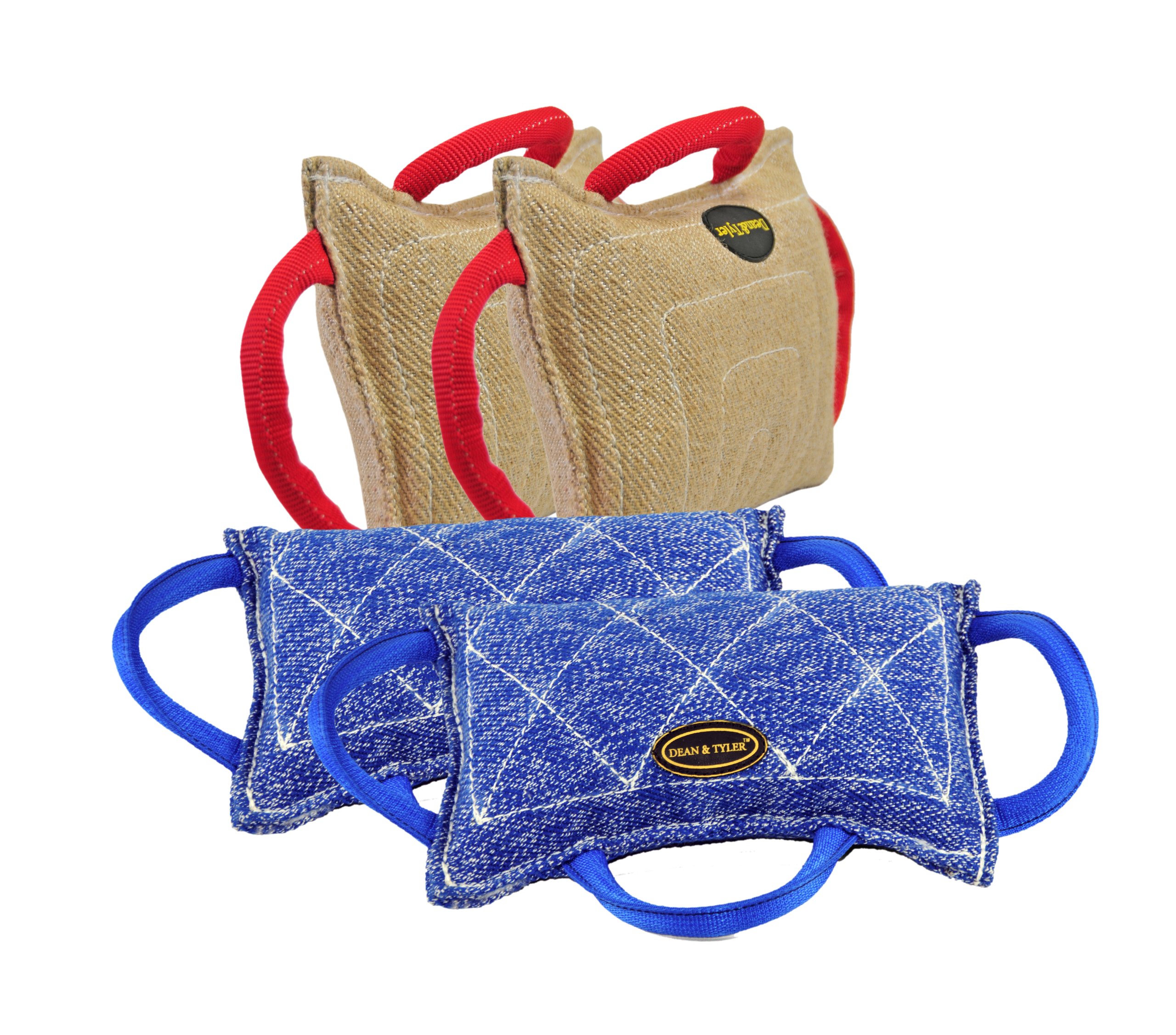 Dean & Tyler Bundle of 4 Bite Pillows for Dogs & Cats - 2 Jute & 2 French Linen Chew Toys (13x8.5 Inches) - Durable Pet Training Toys for Aggressive Chewers - Perfect for Crate Training, Teething Puppies & Playtime