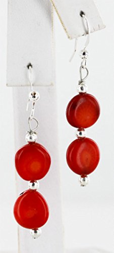 Authentic Navajo .925 Sterling Silver Hook Earrings with Natural Coral Disks - Native American Handmade Jewelry for Women - Perfect for Boho, Festival, and Everyday Wear