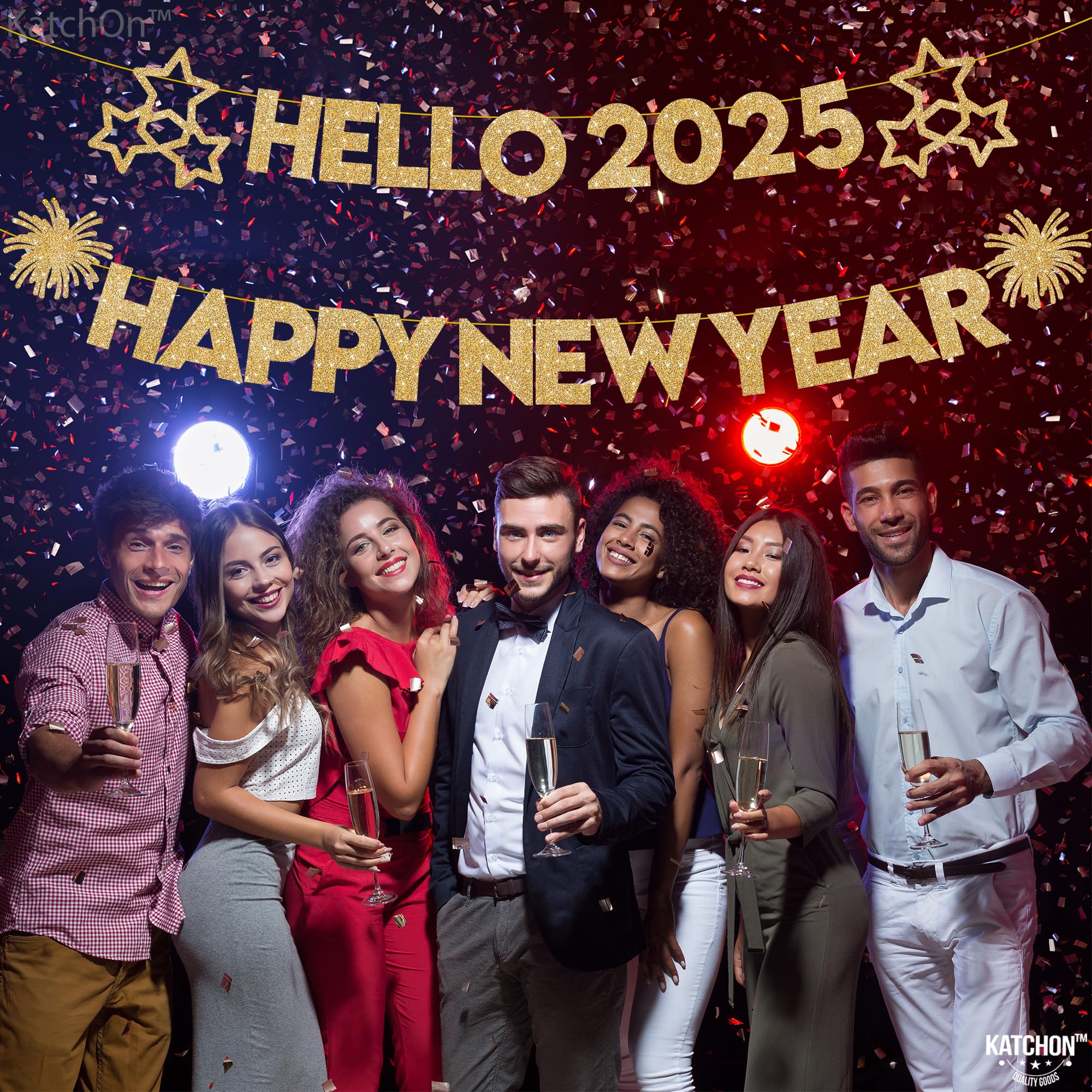 KatchOn 10ft Happy New Year 2025 Banner - No DIY Required | Premium NYE Party Decorations for 2025 New Year's Eve Celebration | Perfect for Home, Office & Holiday Party Decor | New Years Banner, NYE Decor 2025