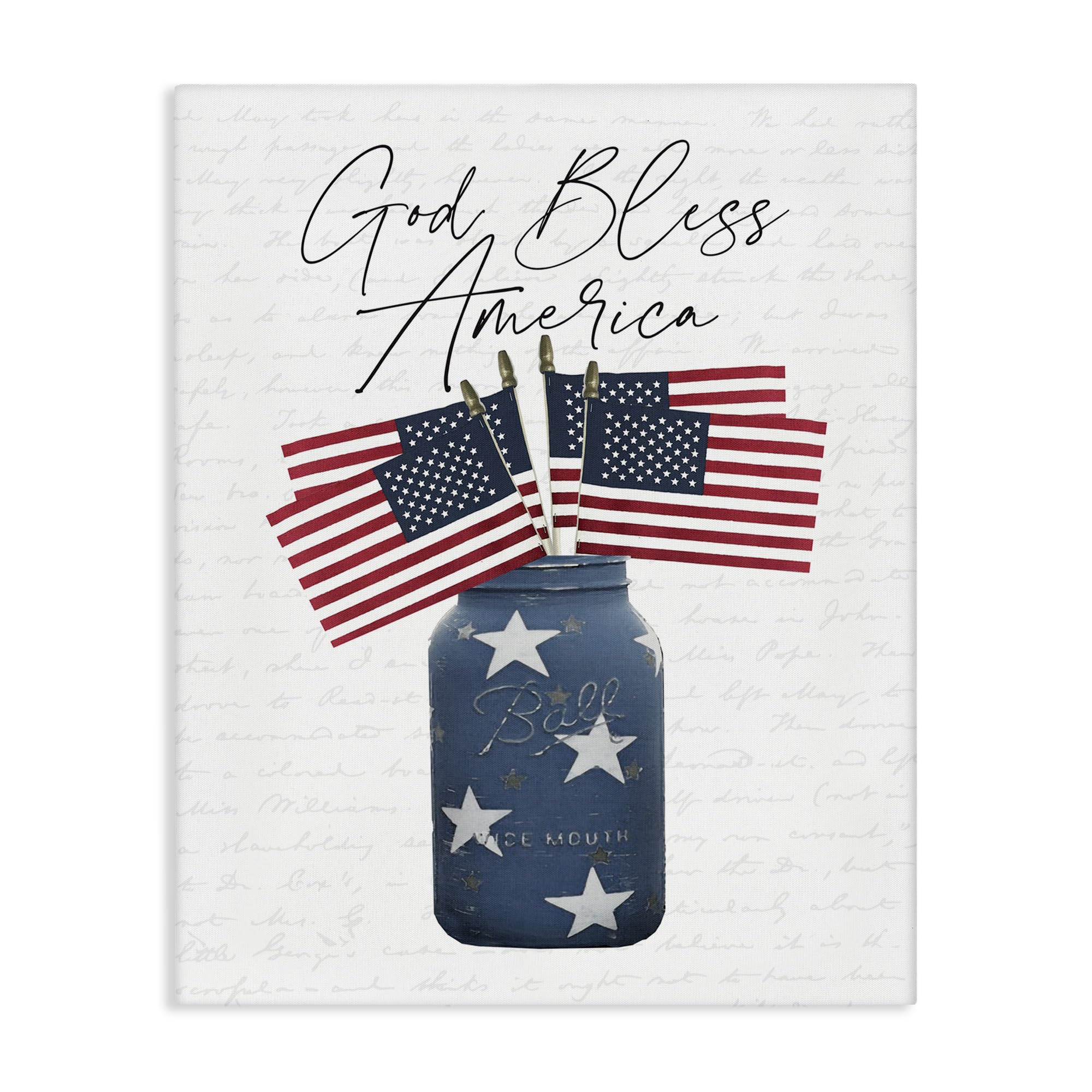 Stupell Industries Patriotic 'God Bless America' Quote Jar with American Flags - 30x40 Inch Wall Art by Lettered & Lined | Perfect for Home Decor, Office, and Patriotic Gift Giving