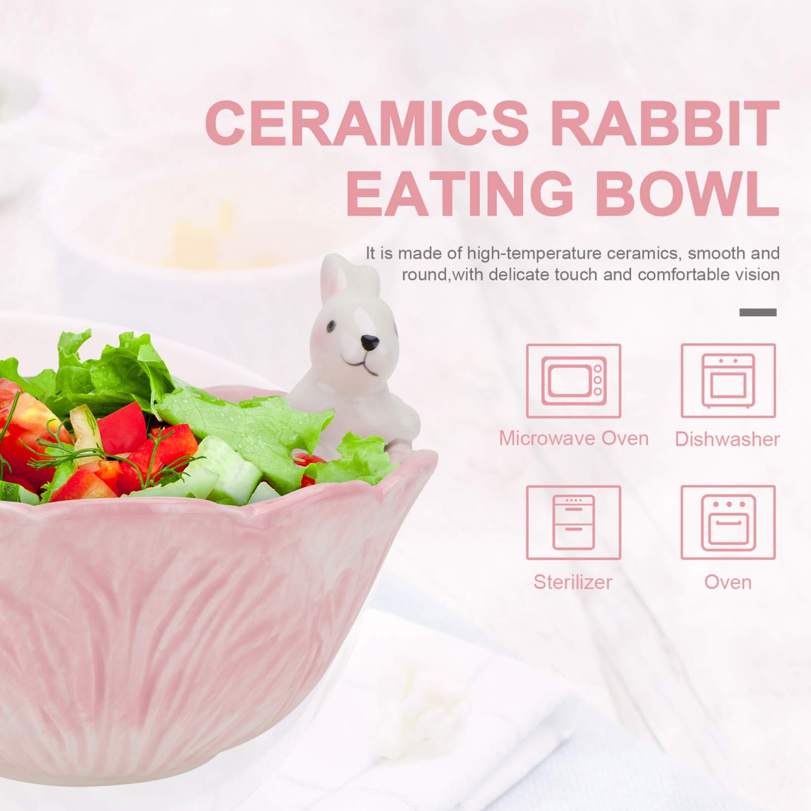 Easter Bunny Candy Bowl Ceramic - Cabbage Shaped Dessert Dish for Easter Decor & Snacks (Pink)