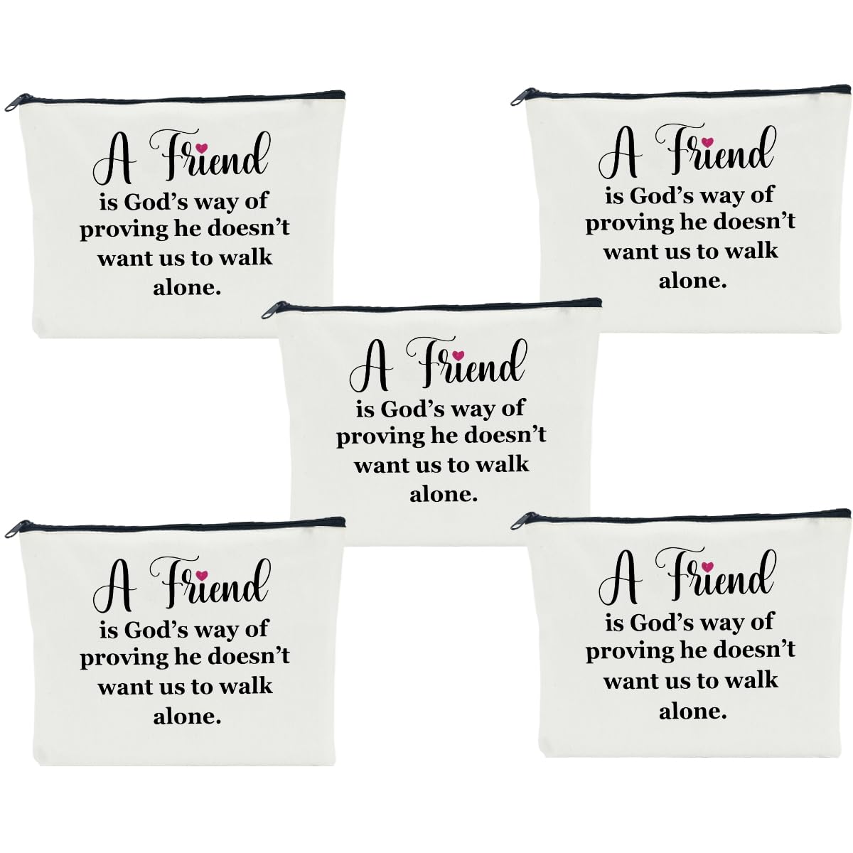 5 PCS Friendship Gift Set for Women - Bestie Gifts for Her, Sister, Daughter - Graduation, Christmas, Birthday Present - Cosmetic & Travel Toiletry Bags for Daily Use, Vacation & Special Occasions