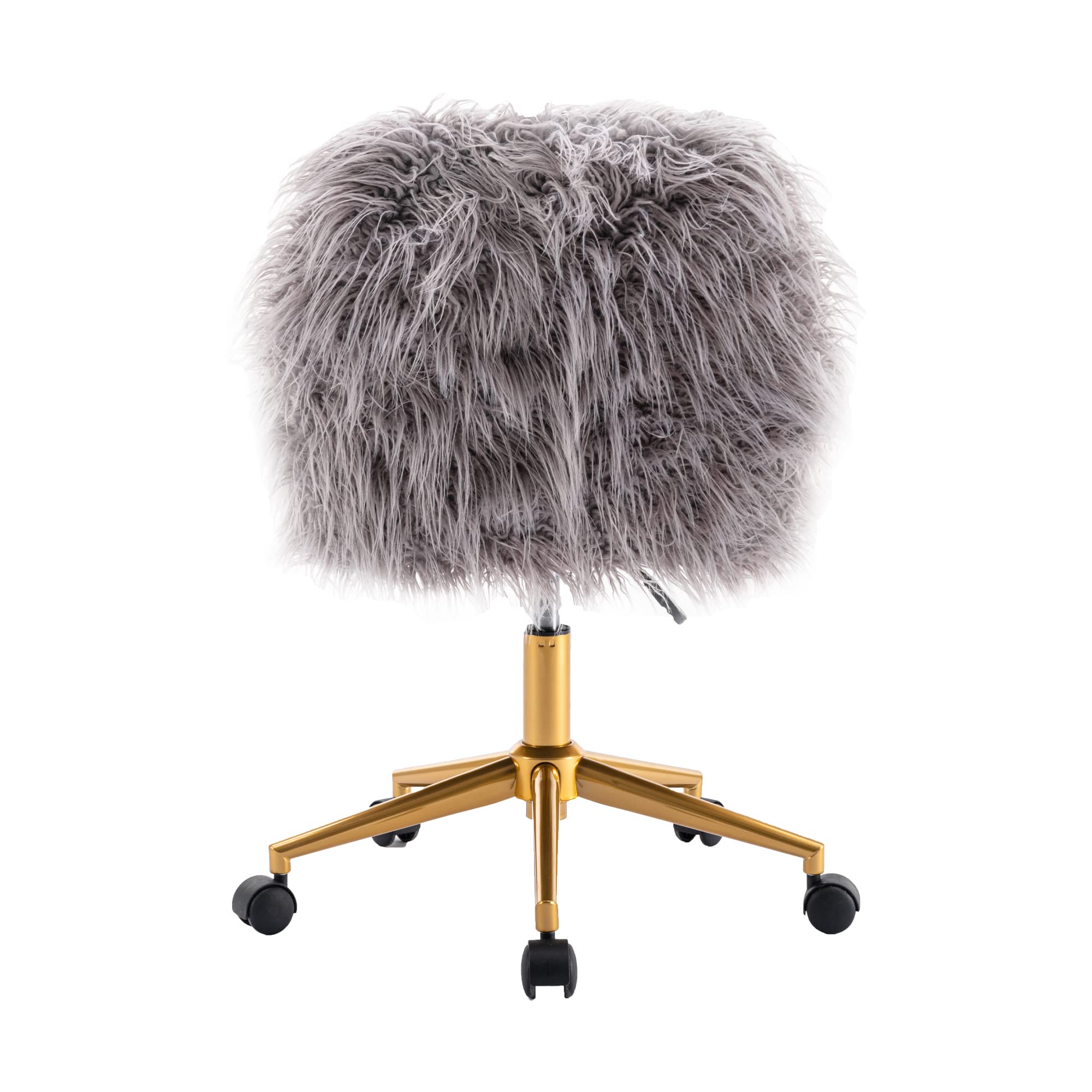 Luxury Faux Fur Home Office Chair for Women - Soft Fluffy Vanity Chair with Gold Plated Base - Perfect for Makeup Desk, Gaming Setup & Cozy Reading Nook