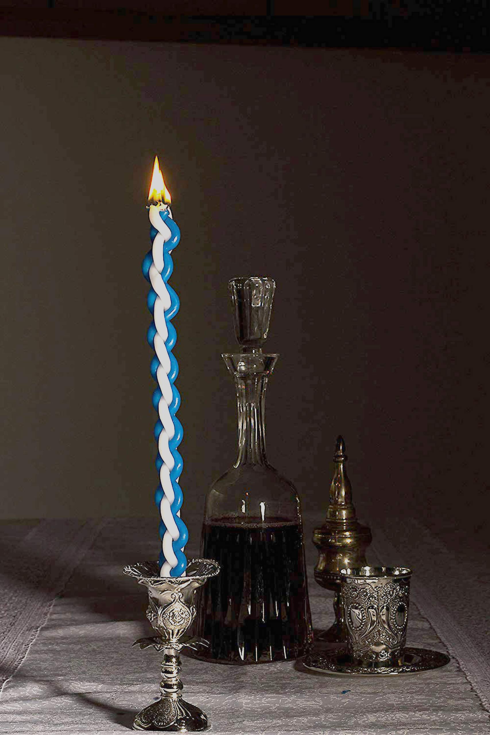 Handmade Braided Havdalah Candle Set - 2 Pack Blue & White Paraffin Wax Candles - Traditional Jewish Shabbat Ceremony - Perfect Judaica Gift for Havdalah, Shabbat Dinner & Jewish Holidays