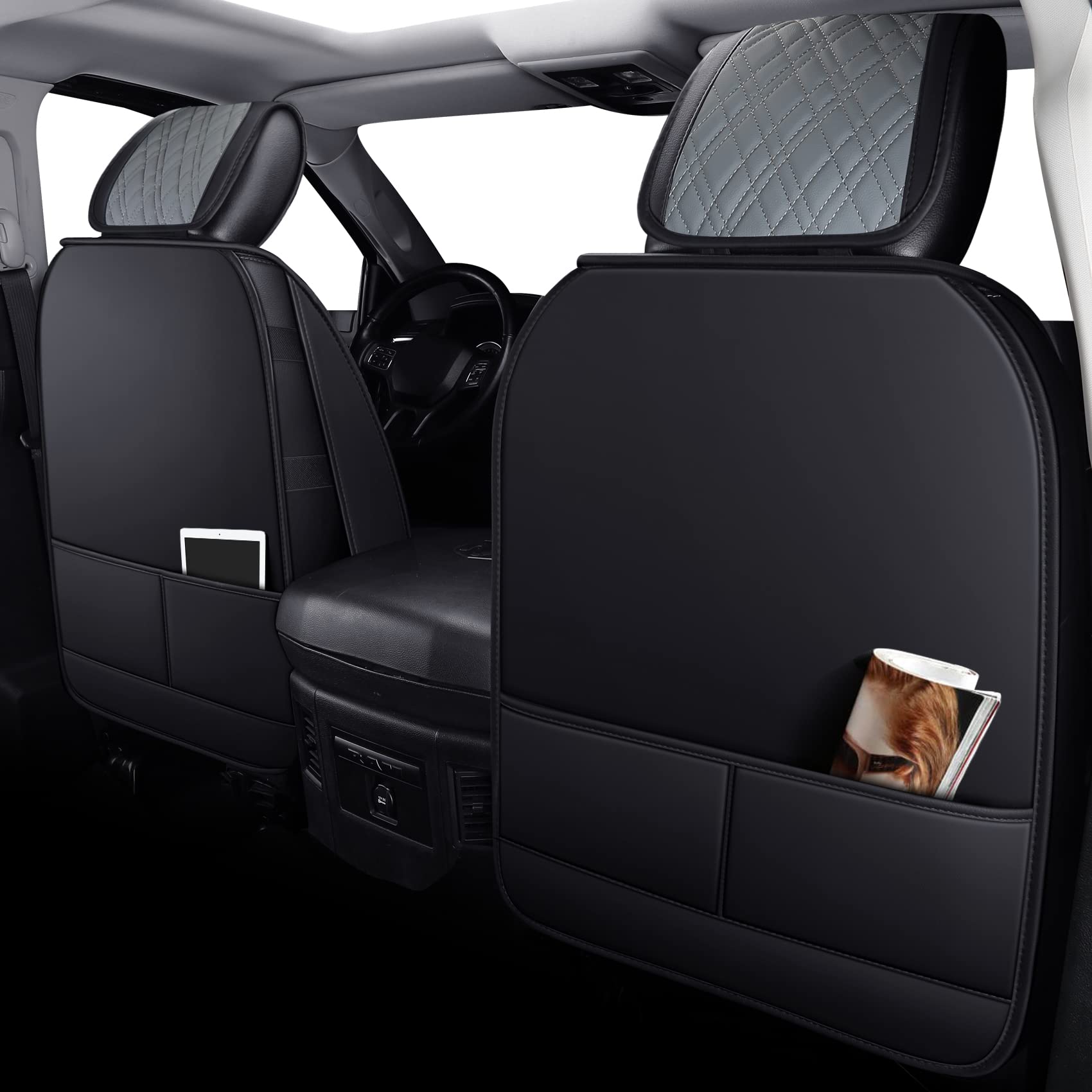 YIERTAI Dodge Ram Seat Covers Full Set for 2009-2025 1500/2500/3500 Pickup Trucks - Compatible with Classic, Bighorn, Longhorn, Laramie, Crew, Double, Mega Cab & Tradesman Models (Black/Gray) - Perfect for Off-Roading, Work & Daily Commute