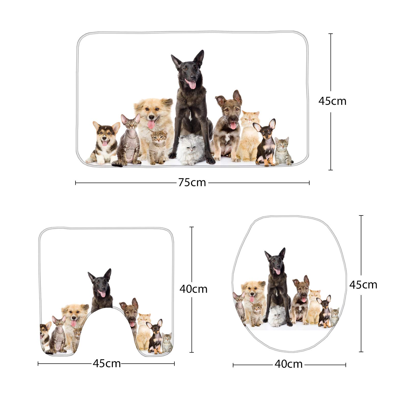 3-Piece Non-Slip Bathroom Rug Set - Corgi Dog & Cat Themed Toilet Seat Cover, Lid Cover & Pedestal Mat for Pet Lovers | Cozy & Safe Bathroom Decor for Homes with Pets