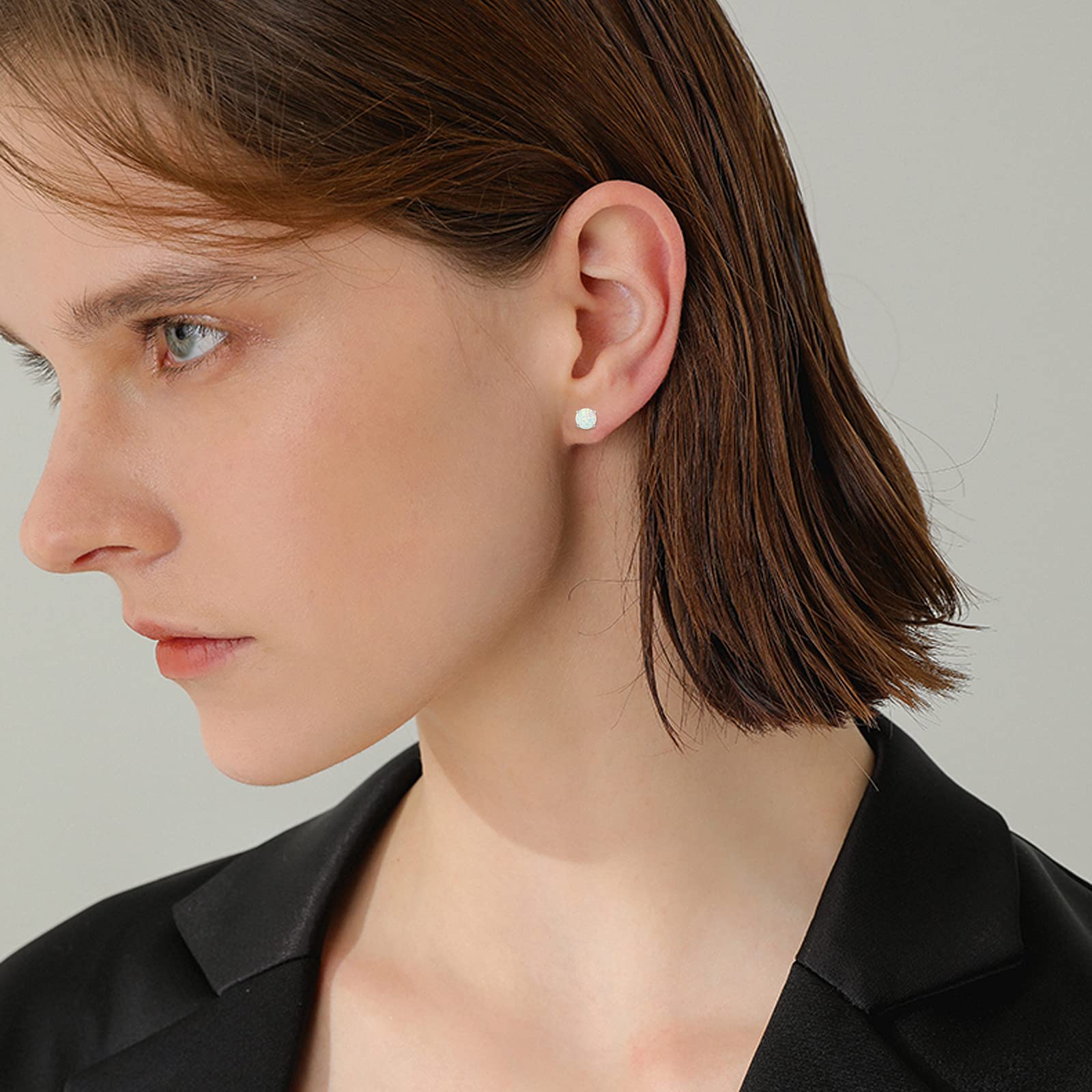 925 Sterling Silver Round Opal Stud Earrings for Women & Girls - Hypoallergenic Tiny Opal Earrings | Perfect for Everyday Wear, Gift Giving & Special Occasions