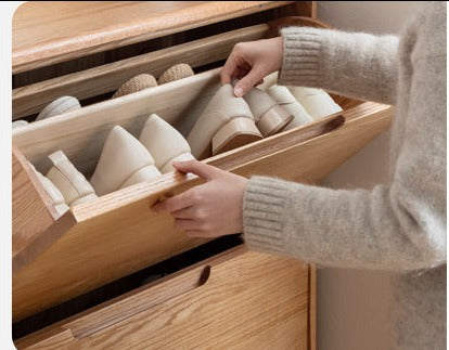 Solid Wood Shoe Cabinet - Thin Oak & Poplar Entryway Storage Organizer for Home, Porch, and Doorway | Perfect for Small Spaces & Clutter-Free Entry