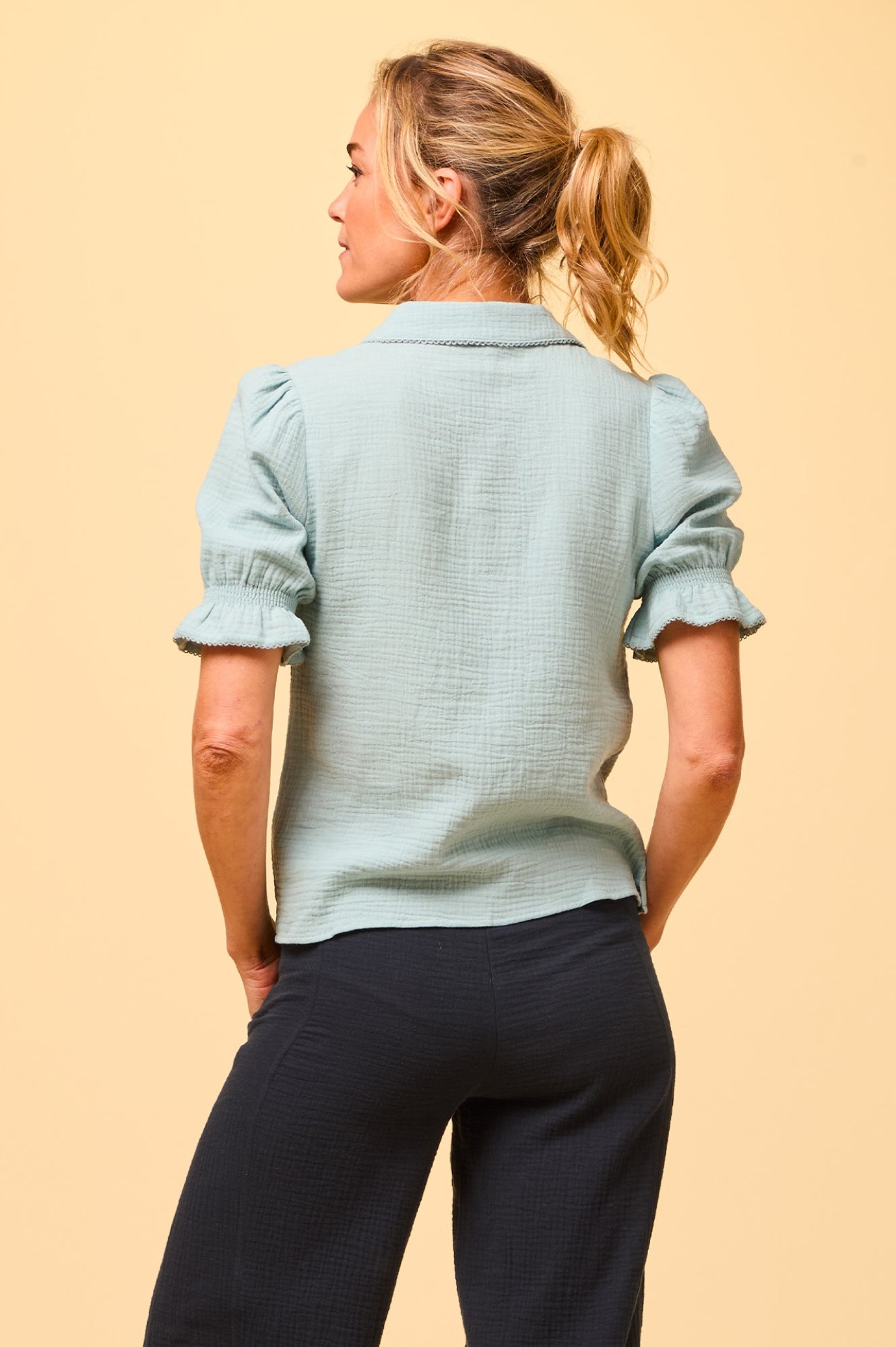 Olive Cheesecloth Blouse for Women - Breathable Loose Fit Aqua Blue Top | Perfect for Summer Outfits, Beach Cover-ups & Boho Style Fashion
