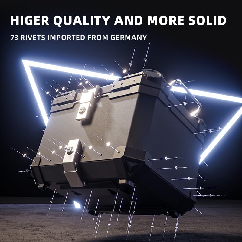 45L 55L 65L Waterproof Aluminum Motorcycle Top Case - Secure Luggage Storage Box with Anti-Theft Lock for Helmets & Gear (Black, 55L) | Perfect for Long-Distance Touring & Daily Commuting