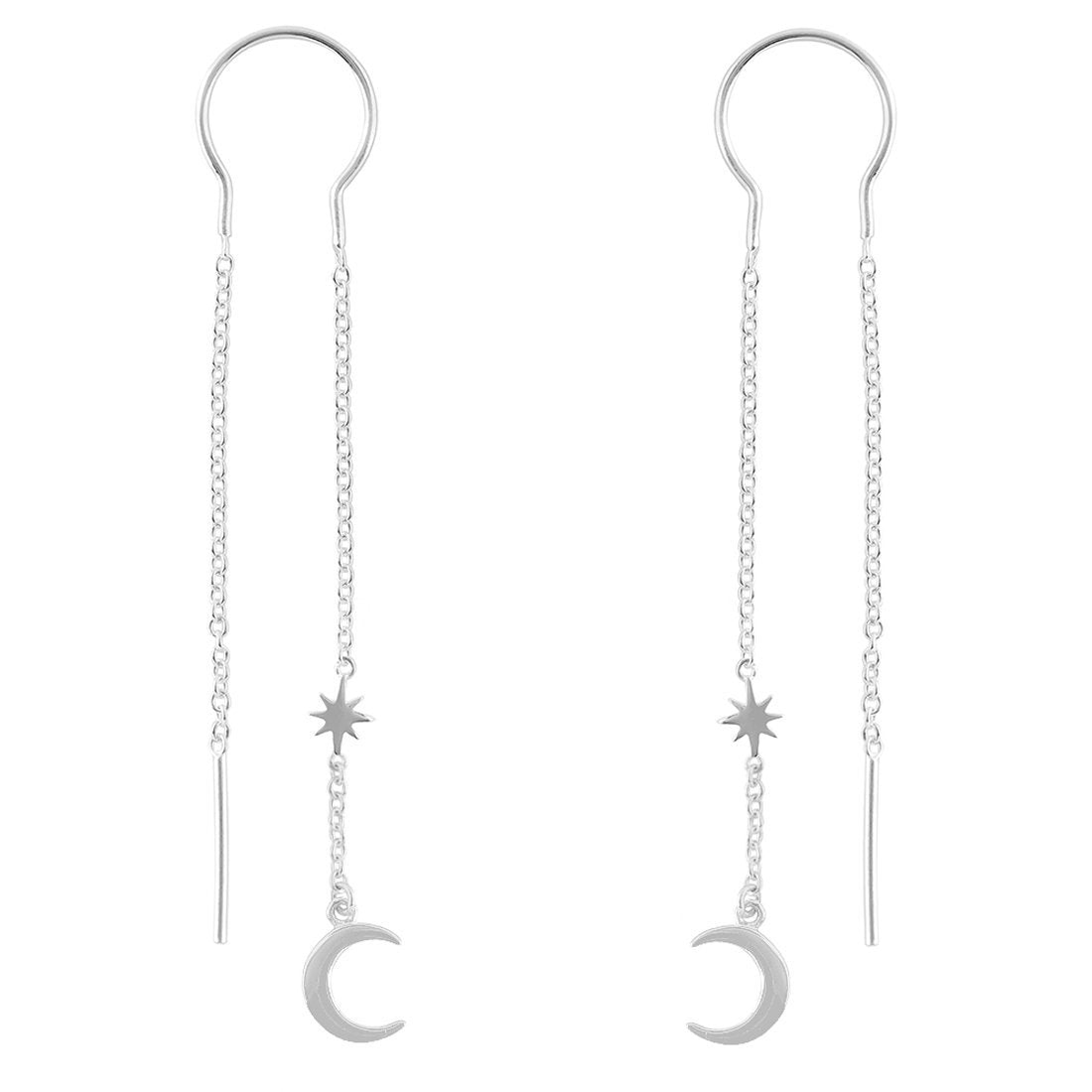 Celestial Moon Threaders - Dainty Gold & Silver Moon Earrings for Women | Perfect for Everyday Wear, Date Nights & Special Occasions