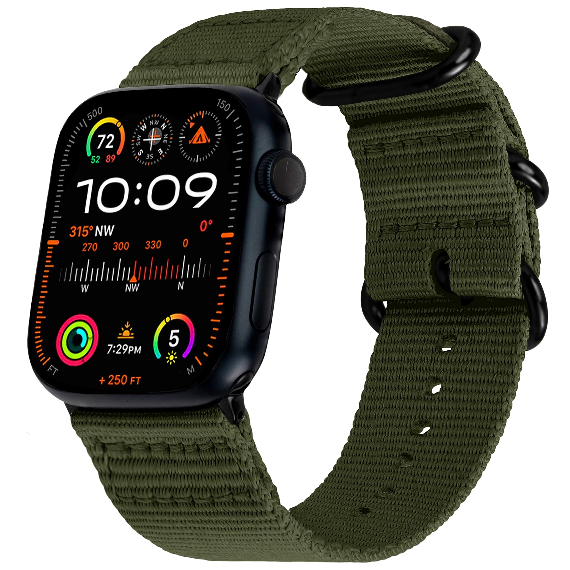 Original Rugged Water-Resistant Soft Woven Nylon Band for Apple Watch - Compatible with 42mm 41mm 40mm iWatch Series 10 & All Models - Durable Steel Hardware - Army Green - Perfect for Hiking, Outdoor Adventures & Everyday Wear