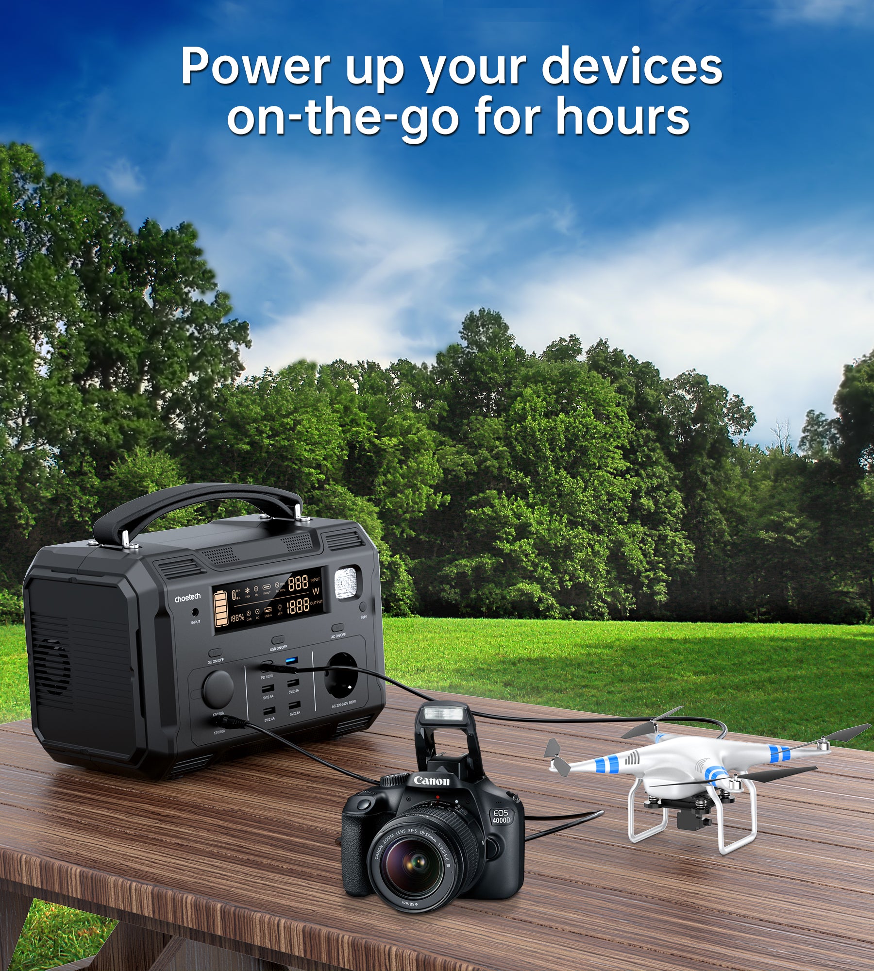 Choetech 500W Portable Power Station - Solar Generator for Camping, Outdoor Adventures & Emergency Backup Power Supply