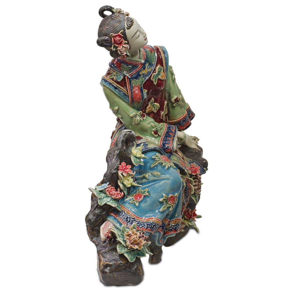 Exquisite Chinese Porcelain Figurine - Shi Wan Lady with Cherry Blossoms Handmade Collectible | Perfect for Home Decor, Gift & Asian Art Collection