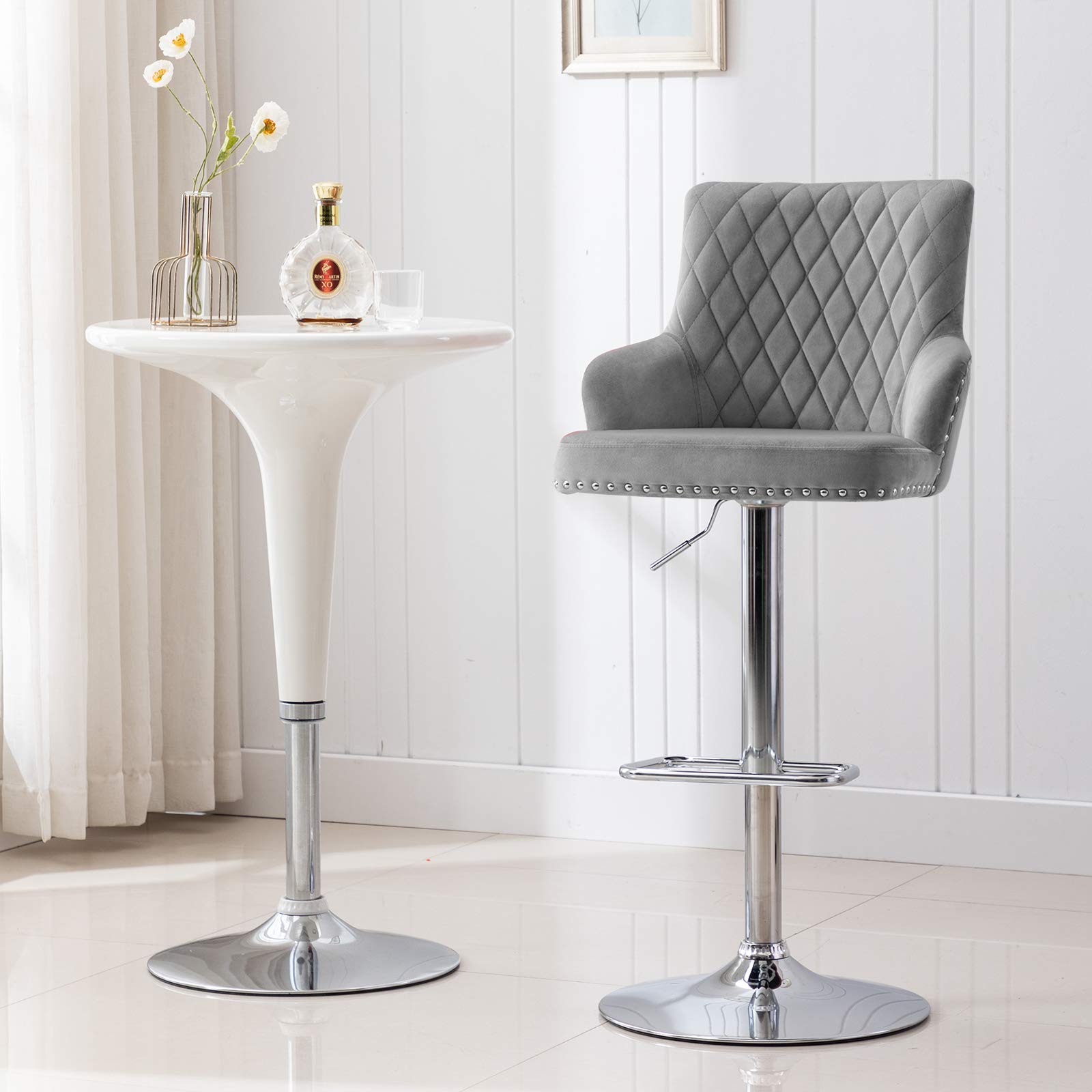DUHOME Adjustable Counter Height Bar Stools - Set of 1, Modern Kitchen Stool with Footrest, Grey - Perfect for Breakfast Nook, Kitchen Island & Home Bar Seating