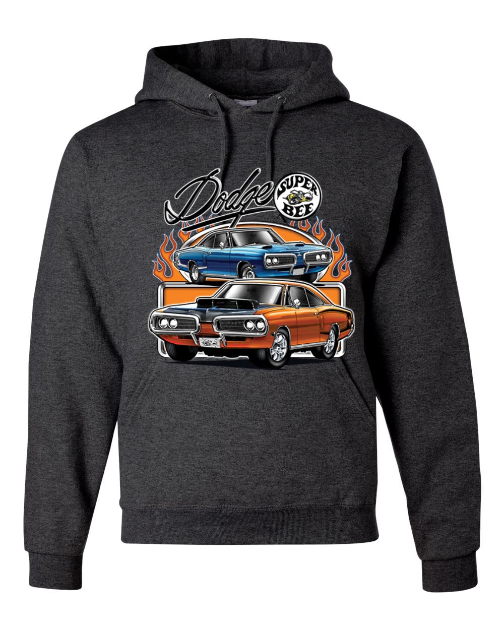 Wild Bobby Flaming Dodge Super Bee Muscle Car Graphic Hoodie - Unisex Pullover Sweatshirt for Men & Women - Perfect for Car Enthusiasts, Racing Fans & Streetwear Fashion