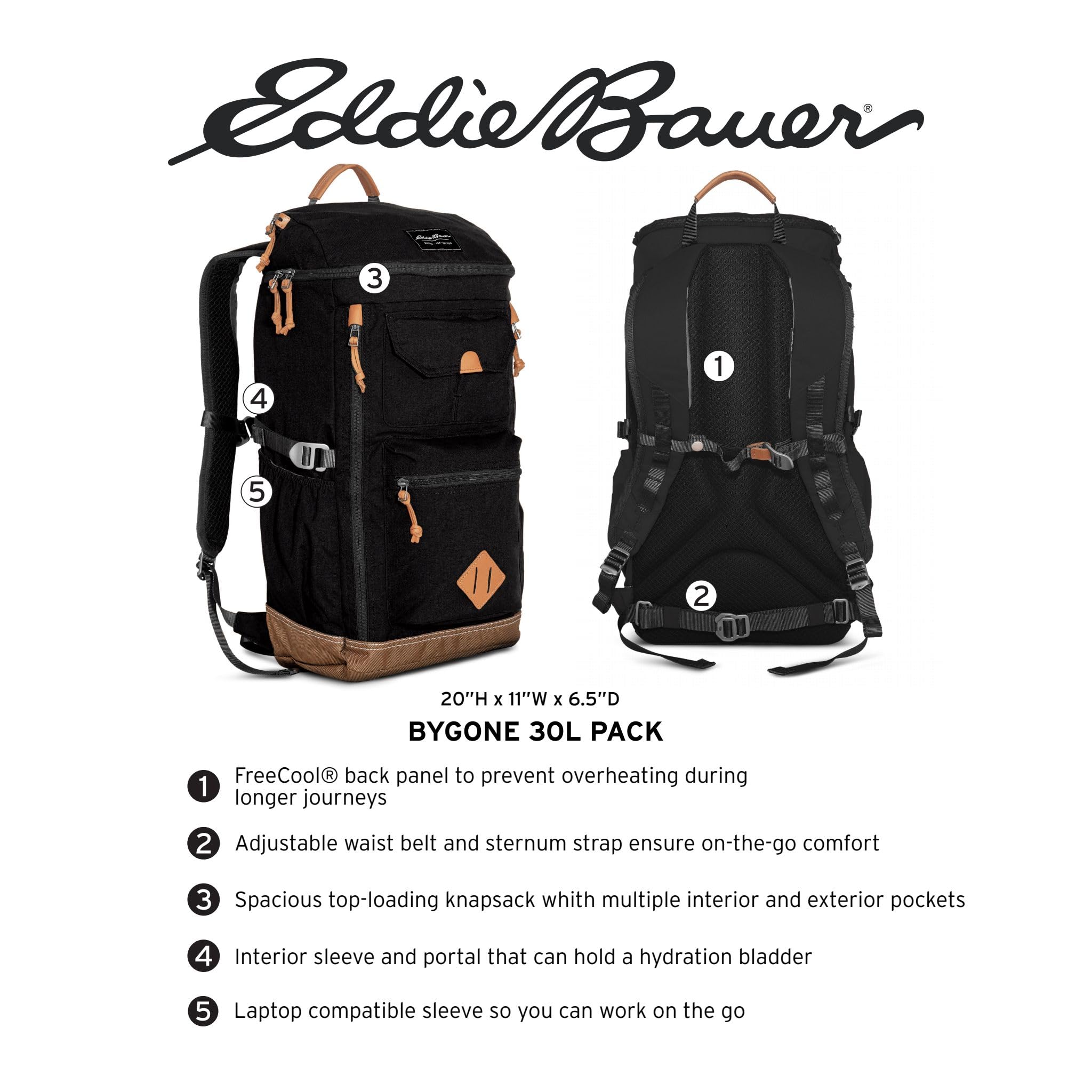 Eddie Bauer Bygone Backpack 30L - Durable Hiking Backpack with Multiple Exterior Pockets & Laptop Compartment - Terracotta Color - Perfect for Travel, School & Outdoor Adventures