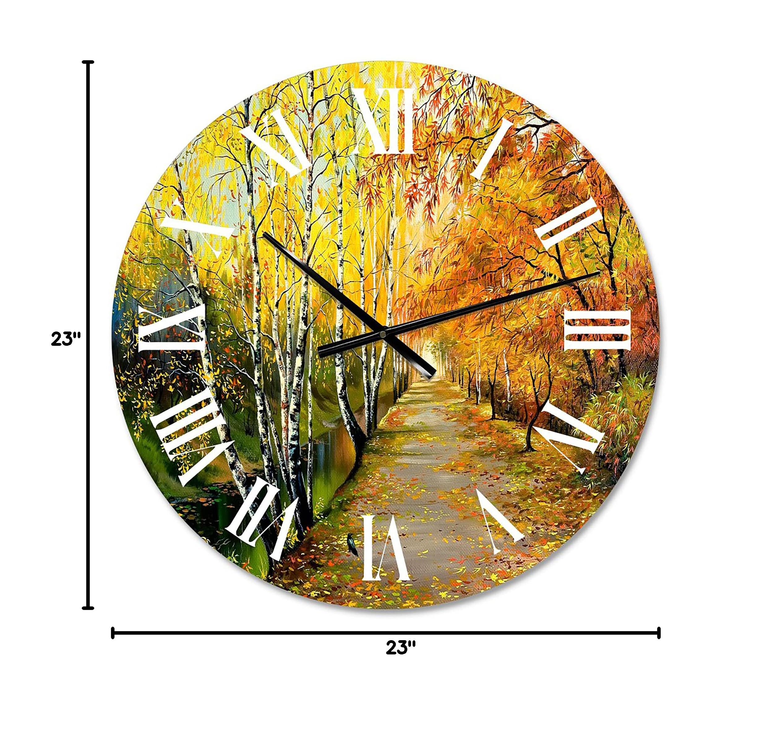 Large Traditional Wall Clock 'River in The Autumn Woods' - Nature Landscape Wall Clock for Living Room, Bedroom & Office Decor - Perfect for Home, Office & Gift Giving