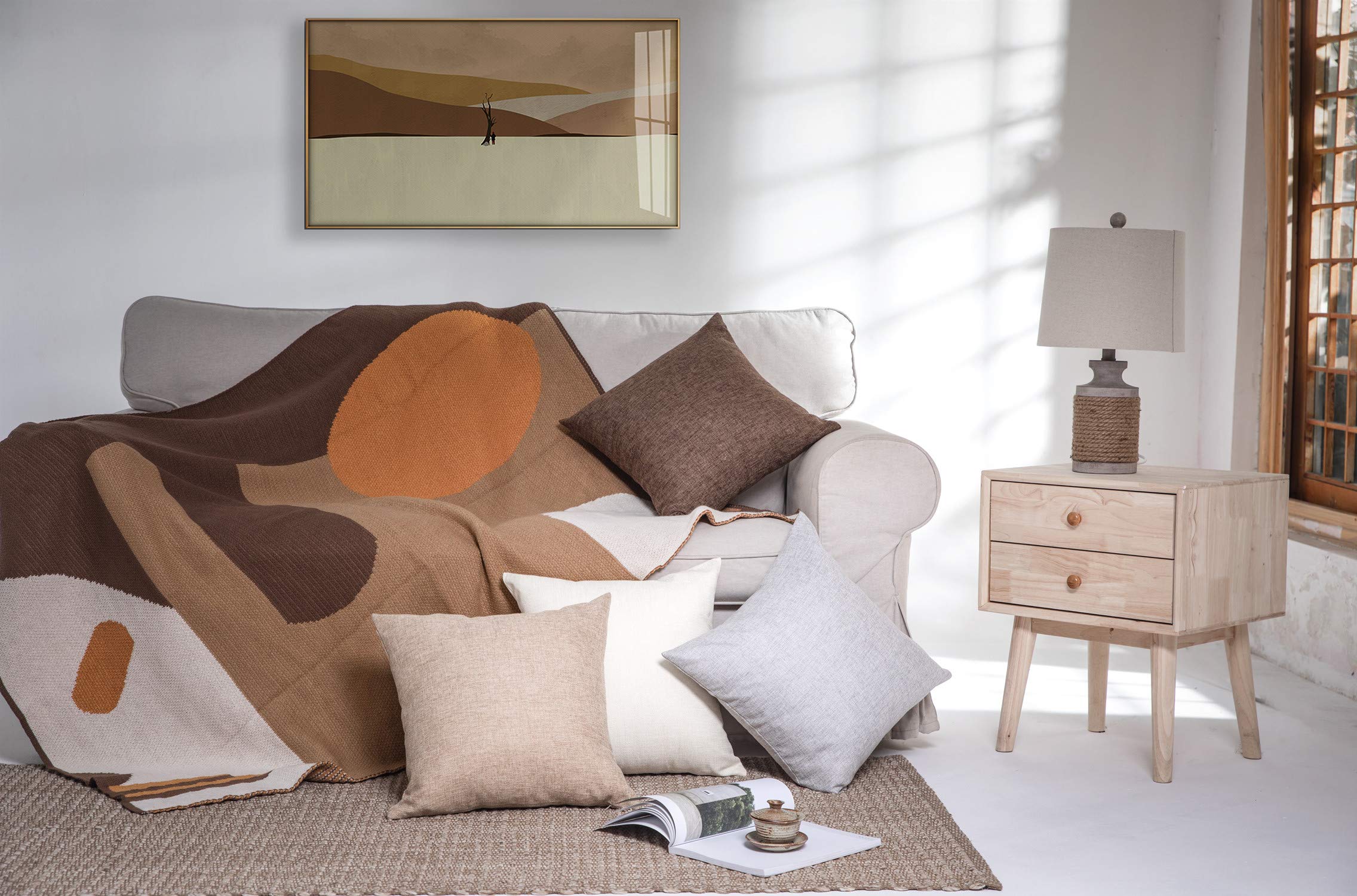 Premium Set of 2 Natural Linen Throw Pillow Covers 20x20 Inch - Soft Square Decorative Pillow Cases for Sofa, Couch, Bed & Chair - Perfect for Living Room, Bedroom & Home Decor