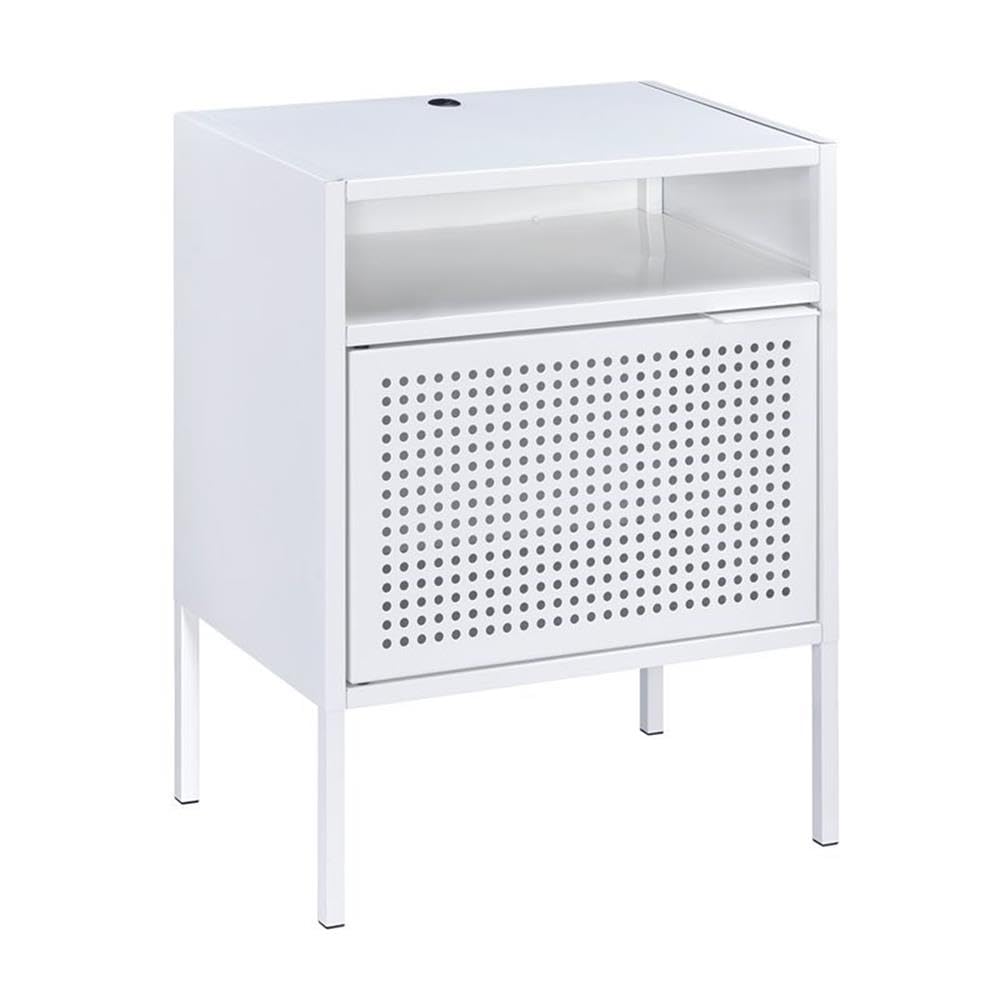 2-Piece White Metal Nightstand Set with USB Ports - Modern Bedside Tables for Bedroom, Living Room & Office Storage