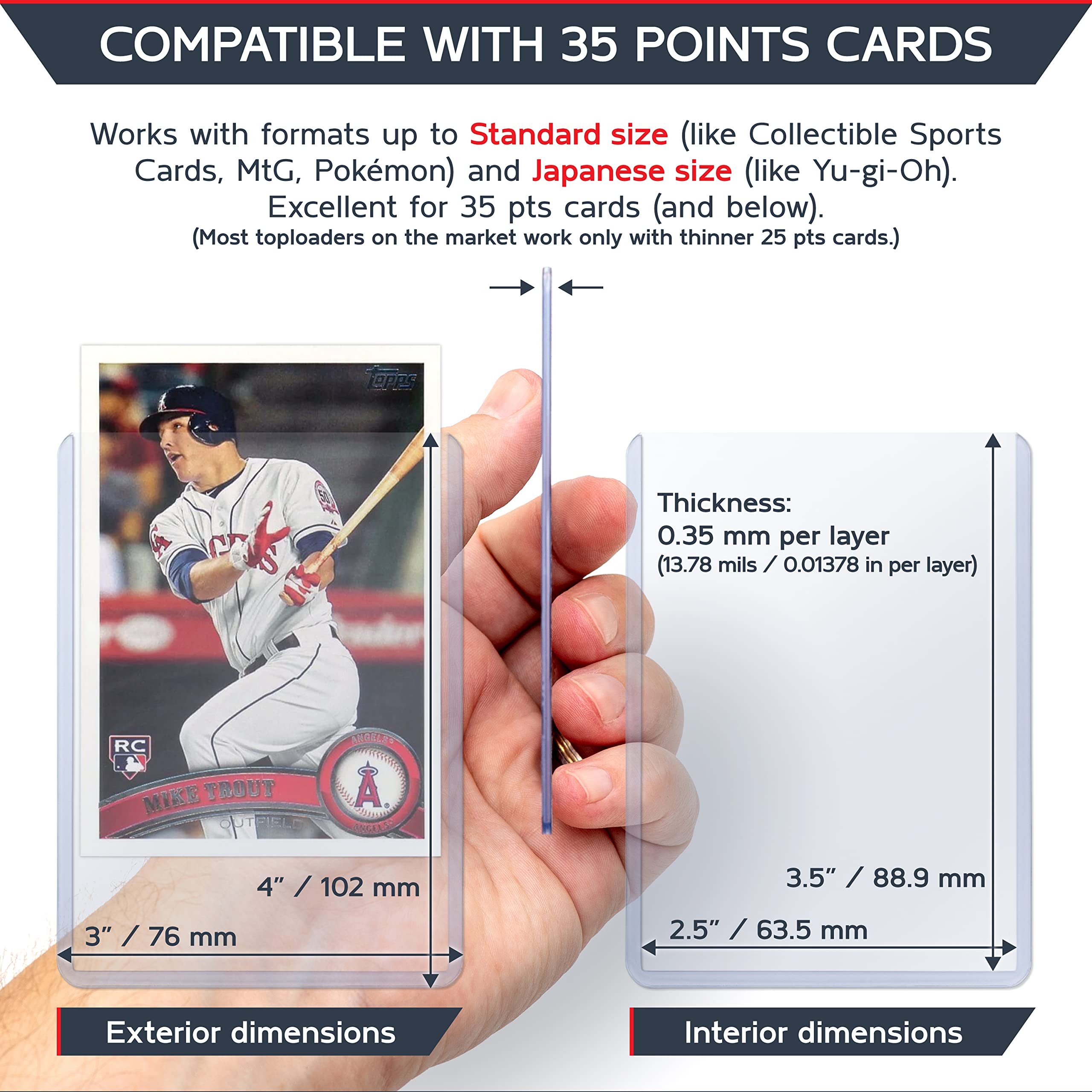 Premium 3x4 Top Loaders for Trading Cards - 35pt Durable Hard Plastic Card Protectors for Sports, Baseball & Football Cards (28 pcs + 28 Penny Sleeves, Clear) - Perfect for Collectors, Grading & Display