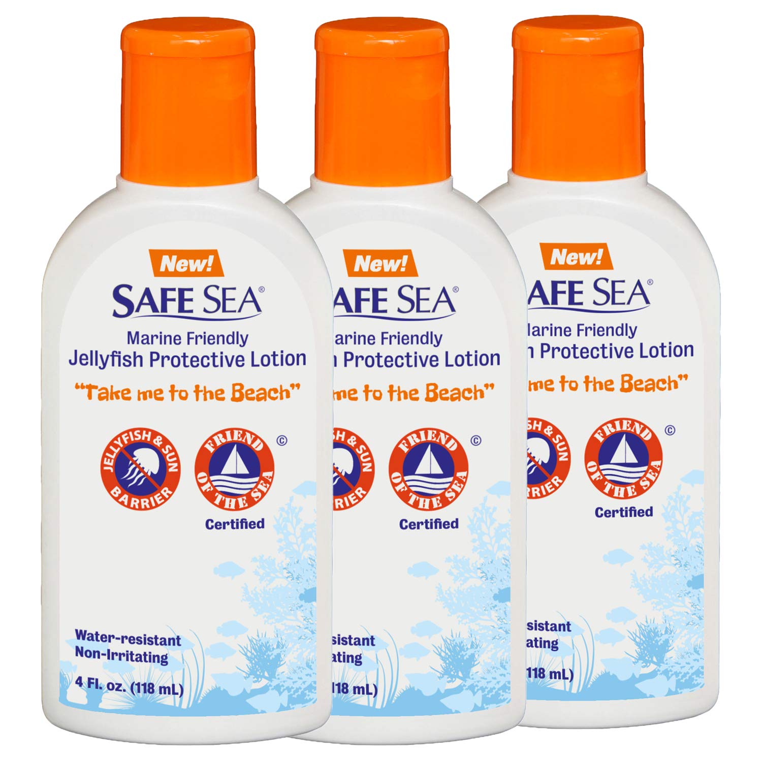 Safe Sea Anti-Jellyfish Lotion - Non-Toxic, Waterproof Protection Against Jellyfish Stings, Sea Lice & Fire Coral (3-Pack, No SPF) | Ideal for Beach Vacations, Snorkeling & Water Sports
