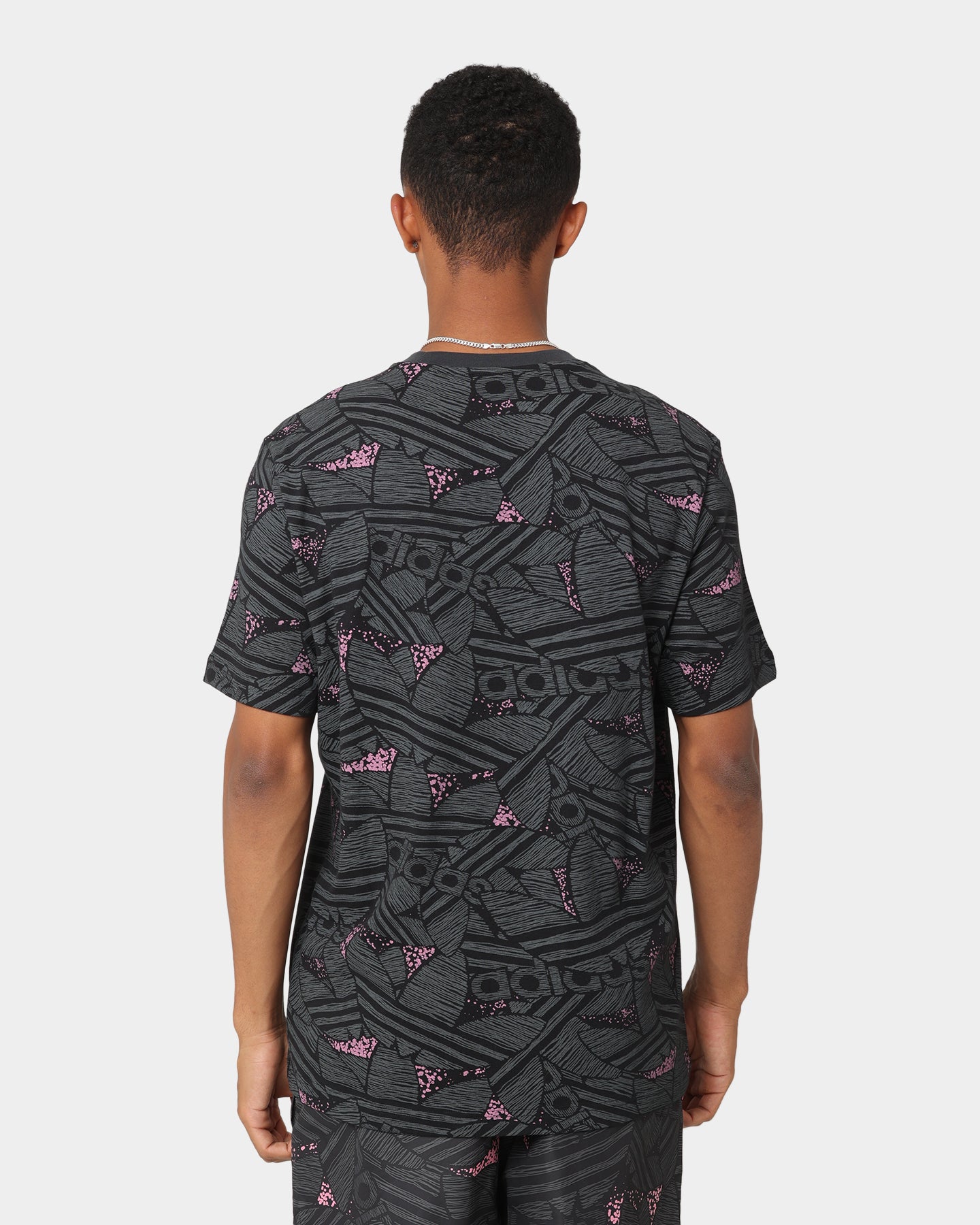 Adidas Trefoil All Over Print T-Shirt for Men & Women - Black/Grey - Size 6 - Casual Streetwear & Gym Wear