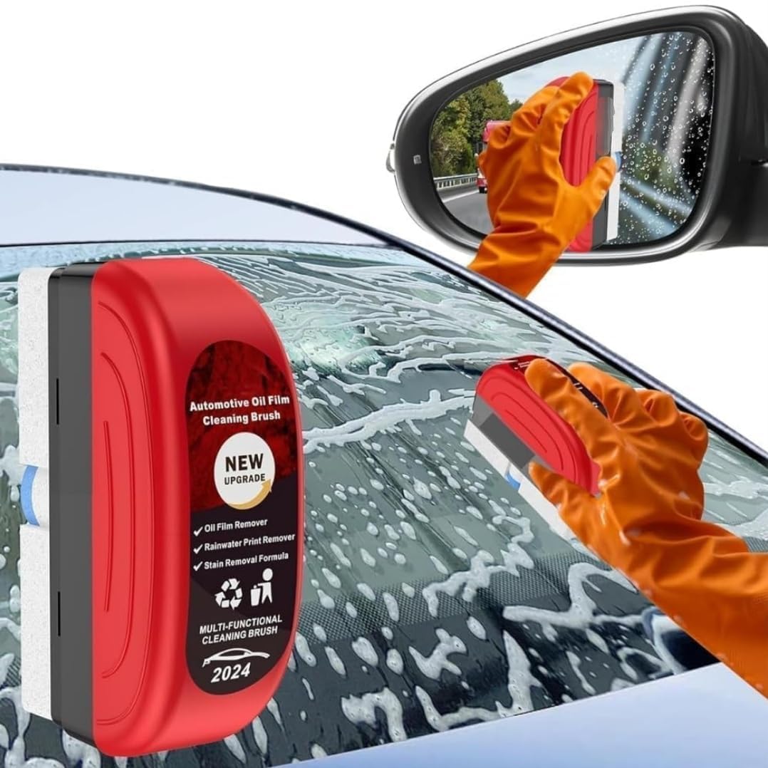 Premium Car Windshield Cleaner Brush & Oil Film Remover - Heavy-Duty Auto Glass Cleaning Tool for Crystal Clear Visibility - Perfect for Windshield, Rearview Mirror & Headlight Cleaning (1-Pack) - Ideal for Daily Driving, Road Trips & Winter Maintenance