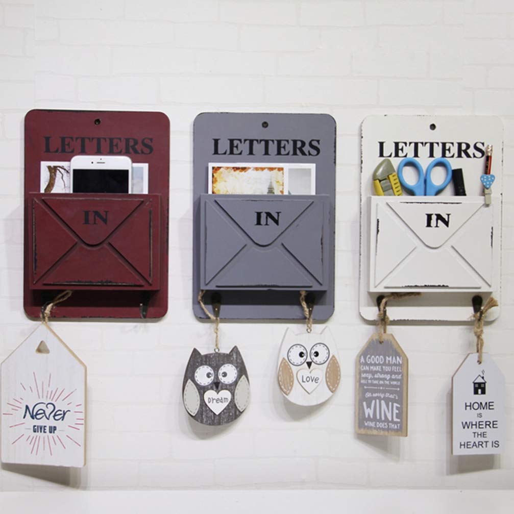 Vintage Metal Mail Rack with Key Hooks - Wall Hanging Shelf for Entryway & Makeup Storage