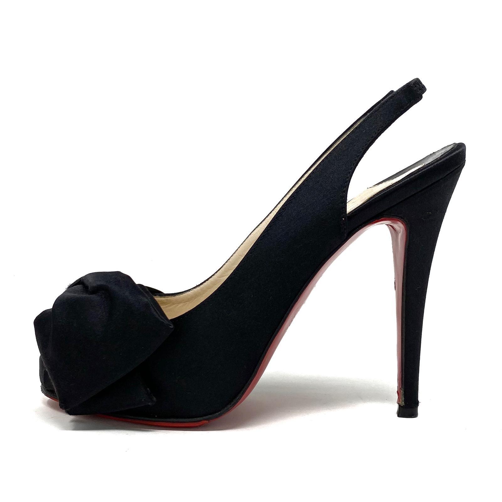 Christian Louboutin Women's Black Satin Slingback Heels Size 37 - Elegant Pointed Toe Pumps for Weddings, Parties & Evening Events