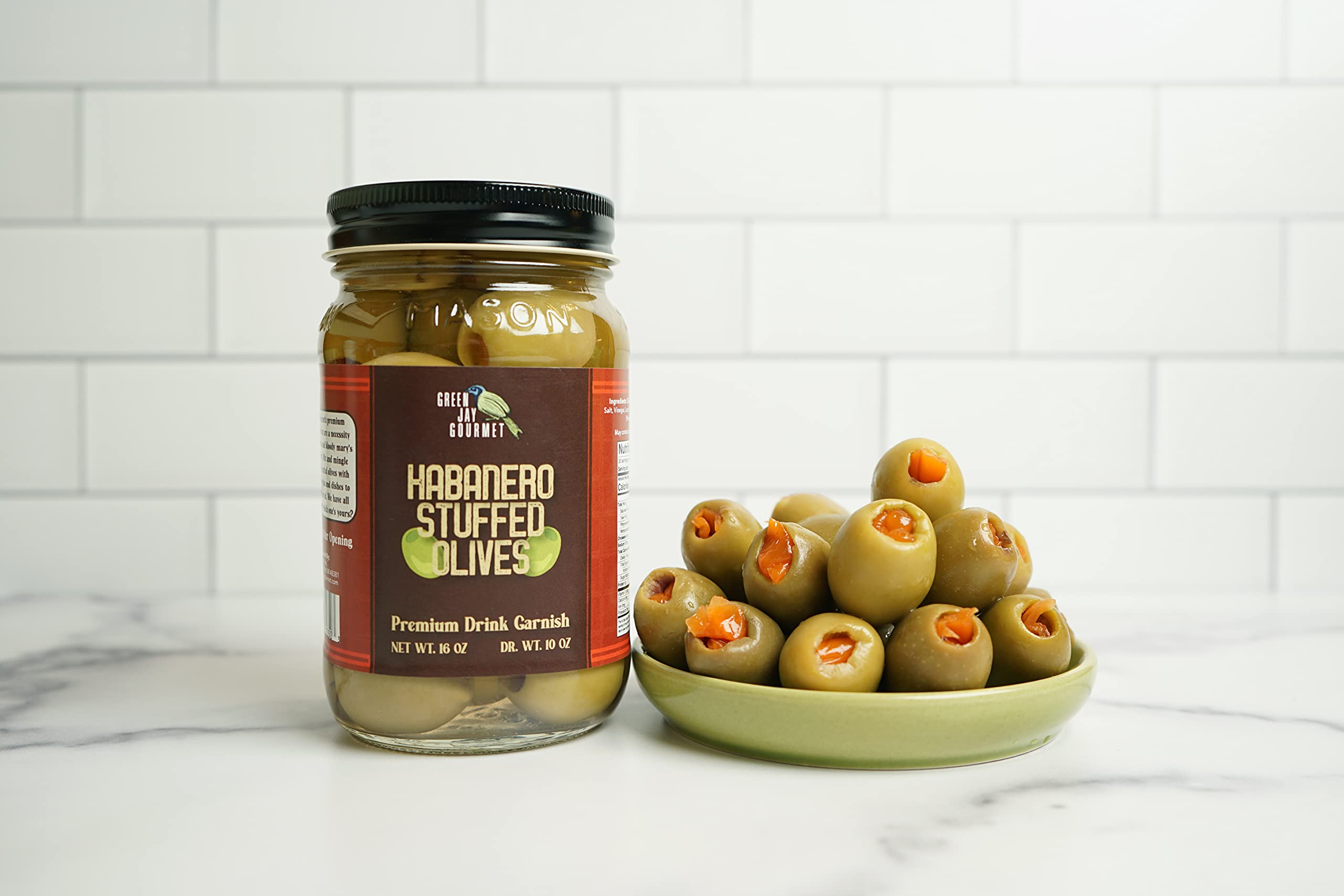 Premium Gourmet Habanero Stuffed Green Olives – All Natural Large Stuffed Olives for Dirty Martinis, Cocktail Garnish & Charcuterie Boards – Spicy Martini Olives – 2 x 16oz Jars – Perfect for Home Bars, Dinner Parties & Gifts