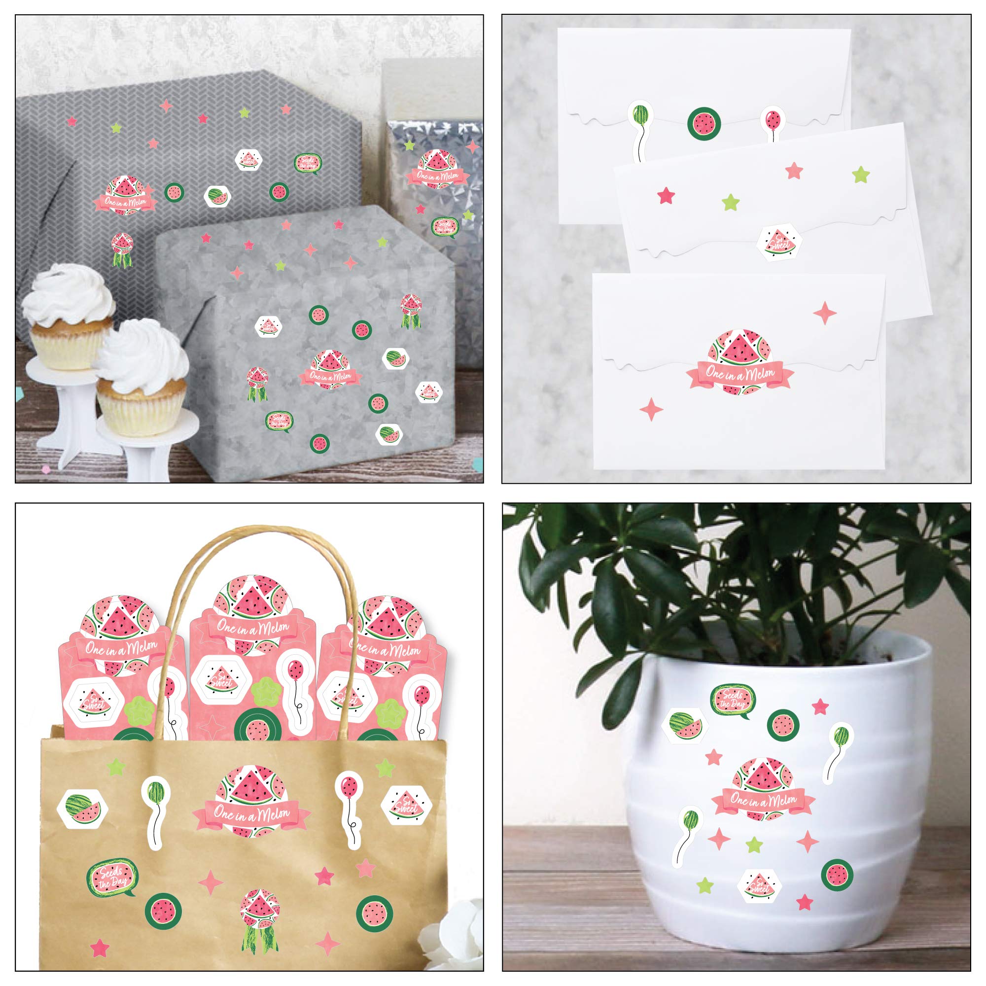 Sweet Watermelon Birthday Party Favor Stickers for Kids - 16 Sheets (256 Stickers) - Fun Summer Party Decorations, Classroom Rewards & Scrapbooking Supplies