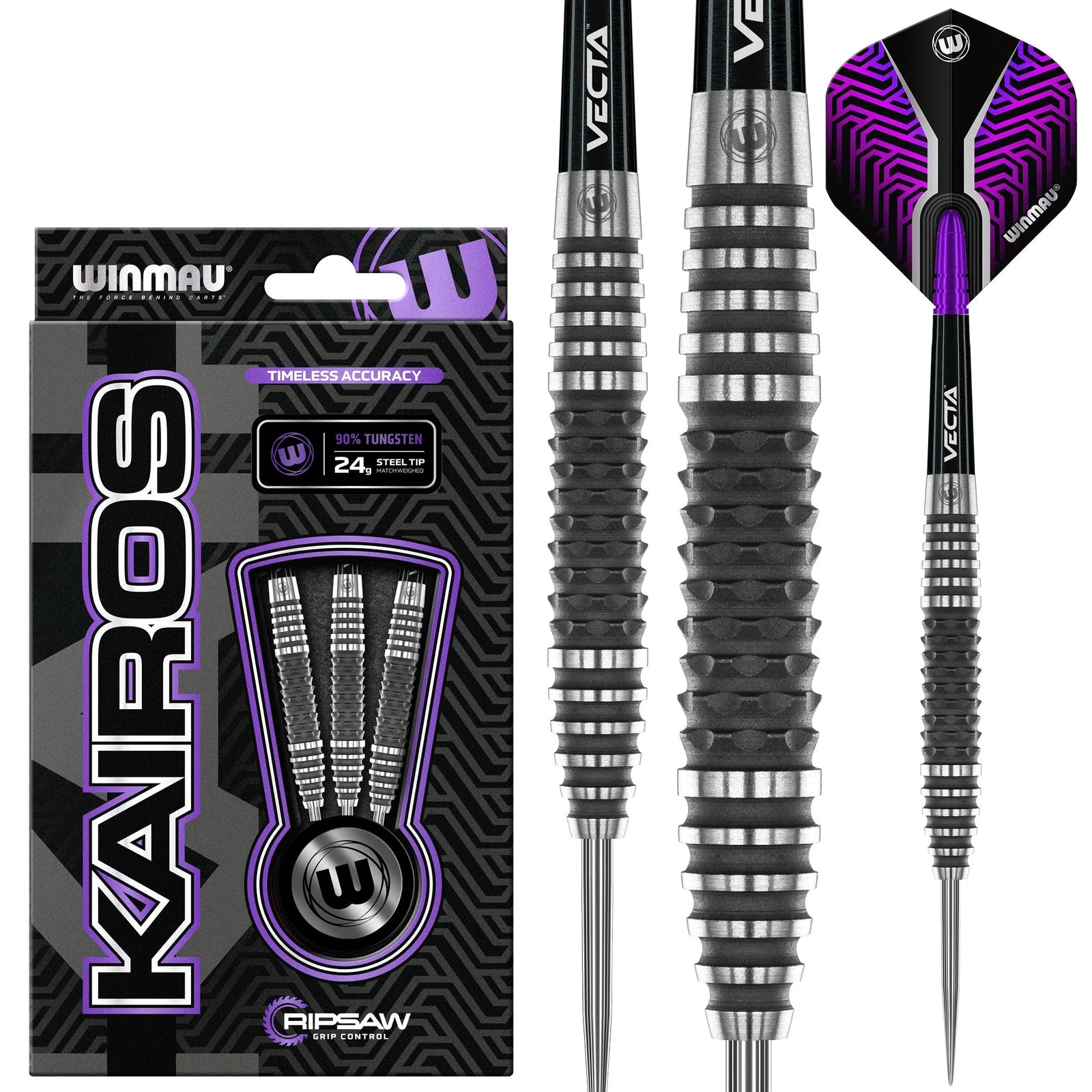 WINMAU Kairos 02 Professional Darts - 90% Tungsten Steel Tip Darts (24g) for Precision Throwing | Perfect for Tournaments, League Play & Home Practice