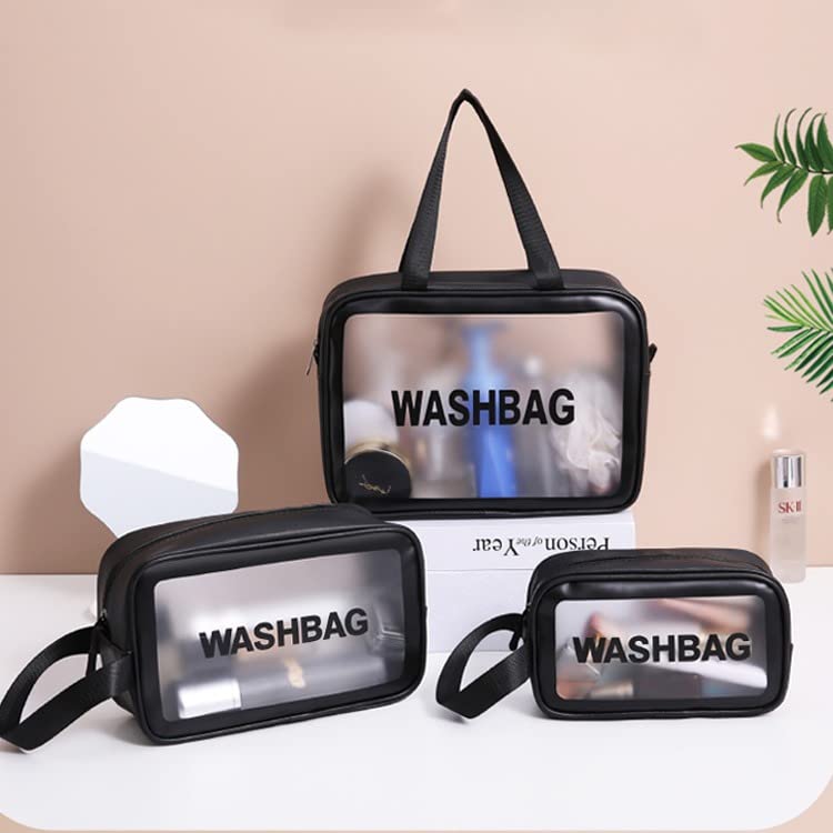 Multipurpose Cosmetic Organizer Bag for Women & Girls - Travel Makeup Pouch Set of 3 (Black) | Perfect for Travel, Gym, and Daily Essentials Storage