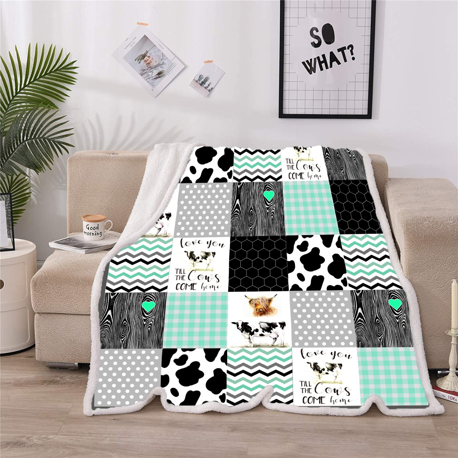 Cozy Cow Print Sherpa Fleece Blanket - Soft Plush Farm Animal Throw for Boys, Girls & Women (50x60 Inches) - Perfect for Bed, Sofa, Nursery & Farmhouse Decor