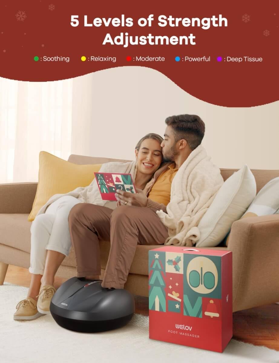 Deep-Kneading Foot Massager Machine with 5 Intensity Levels - Shiatsu, Compression & Heat Therapy for Neuropathy & Plantar Fasciitis - Fits Up to Size 12 Feet - Perfect for Home Relaxation, Office Stress Relief & Christmas Gifts