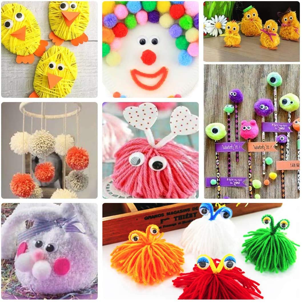 Pom Pom Maker Kit with 4 Pompom Makers, 12 Acrylic Yarn Skeins, 10 Knitting Stitch Markers, 10 Plastic Needles & Scissors - DIY Craft Supplies for Knitting, Crochet, Home Decor & Gift Making