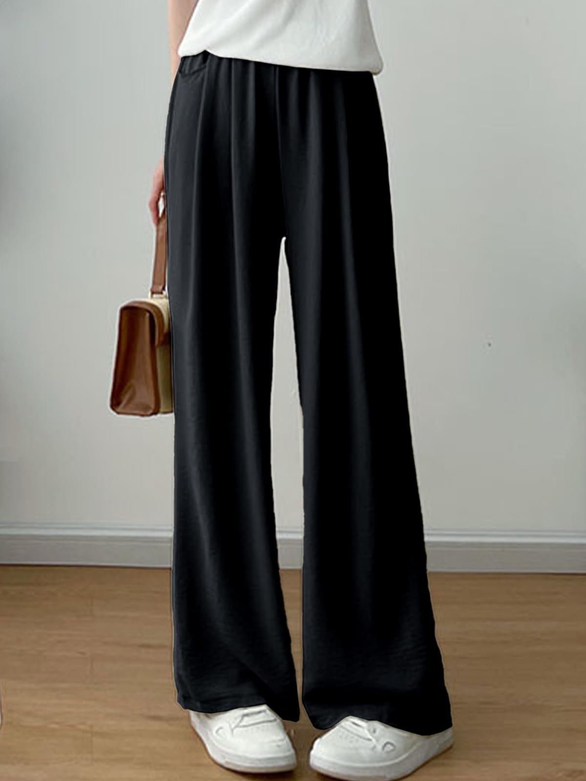 WOWULOVELY Women's High Waisted Wide Leg Palazzo Pants - Casual & Work Capri Trousers for Office, Travel & Everyday Wear