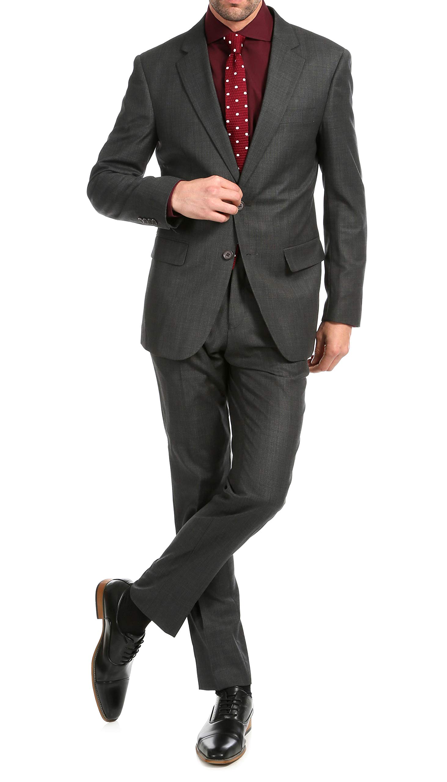 Ferrecci Men's Slim Fit Notch Lapel 2-Piece Suit with Flat-Front Dress Pants | Formal Business Attire for Weddings, Office & Special Occasions